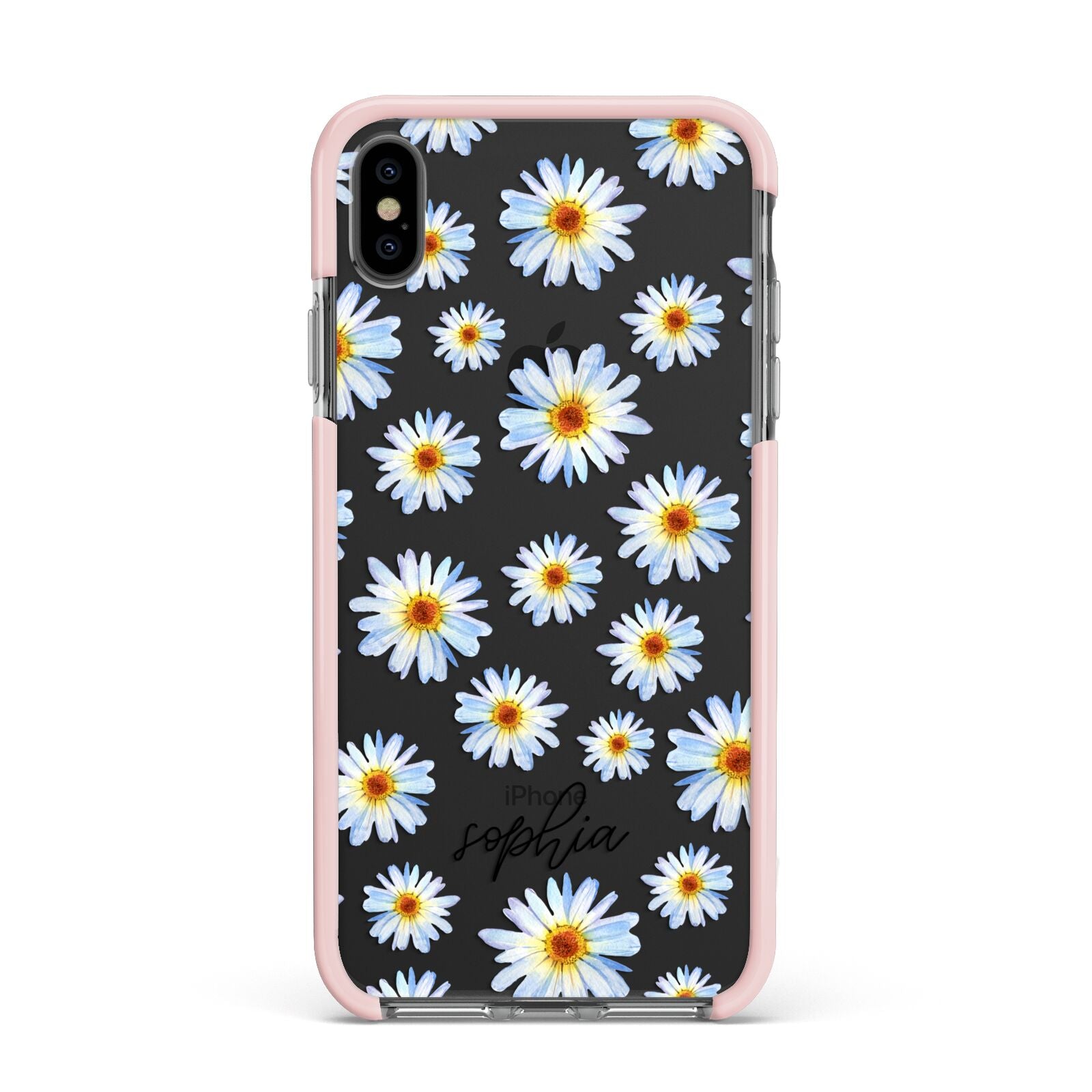 Personalised Daisy Apple iPhone Xs Max Impact Case Pink Edge on Black Phone