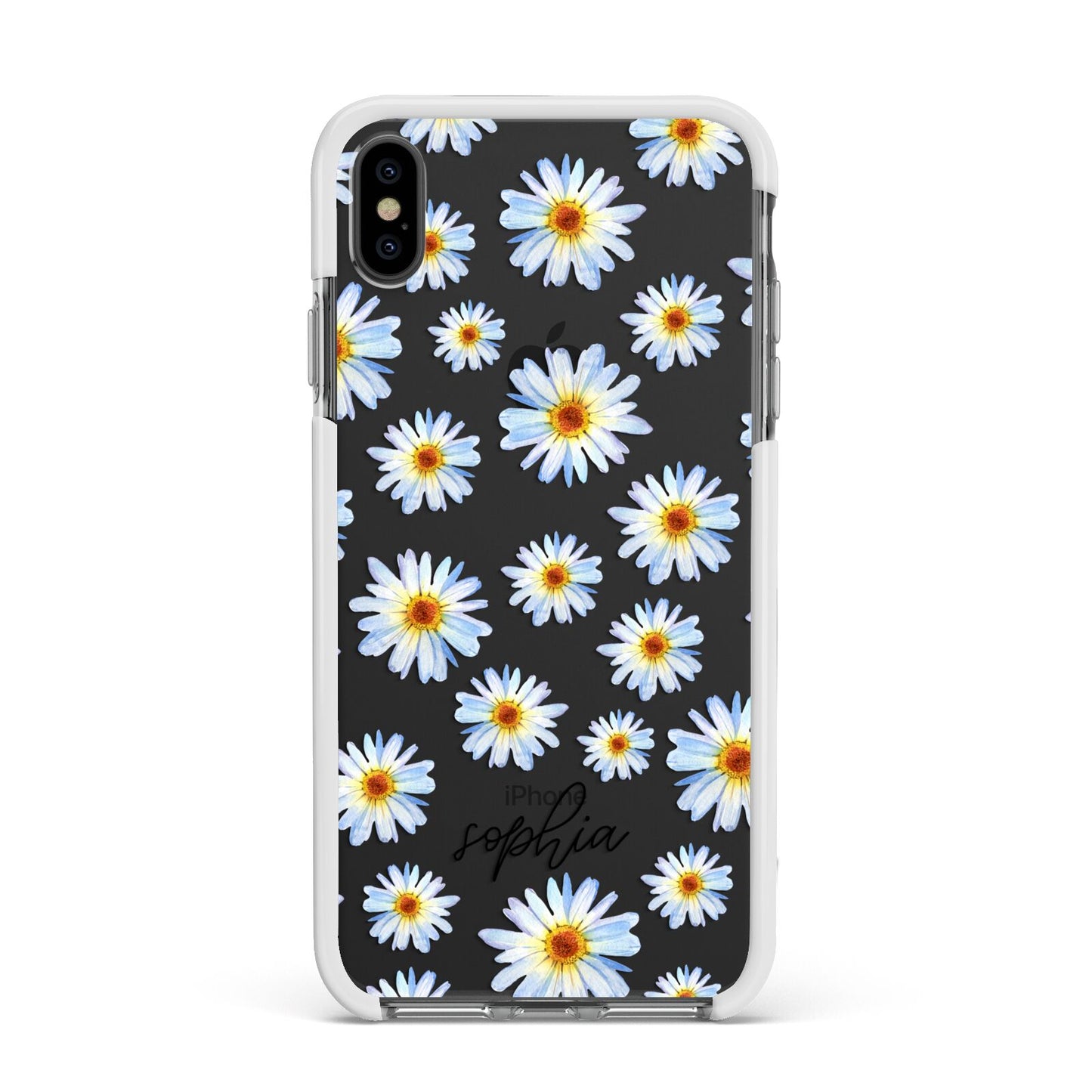 Personalised Daisy Apple iPhone Xs Max Impact Case White Edge on Black Phone