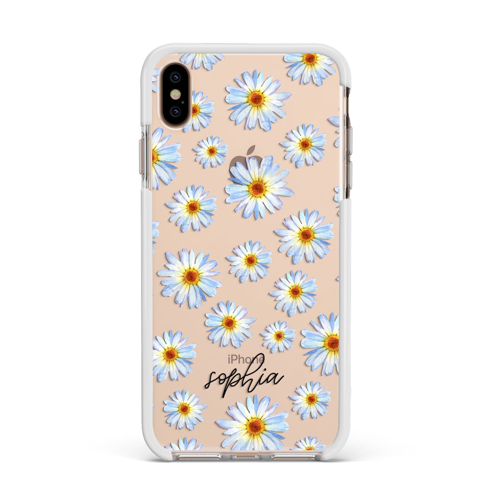 Personalised Daisy Apple iPhone Xs Max Impact Case White Edge on Gold Phone
