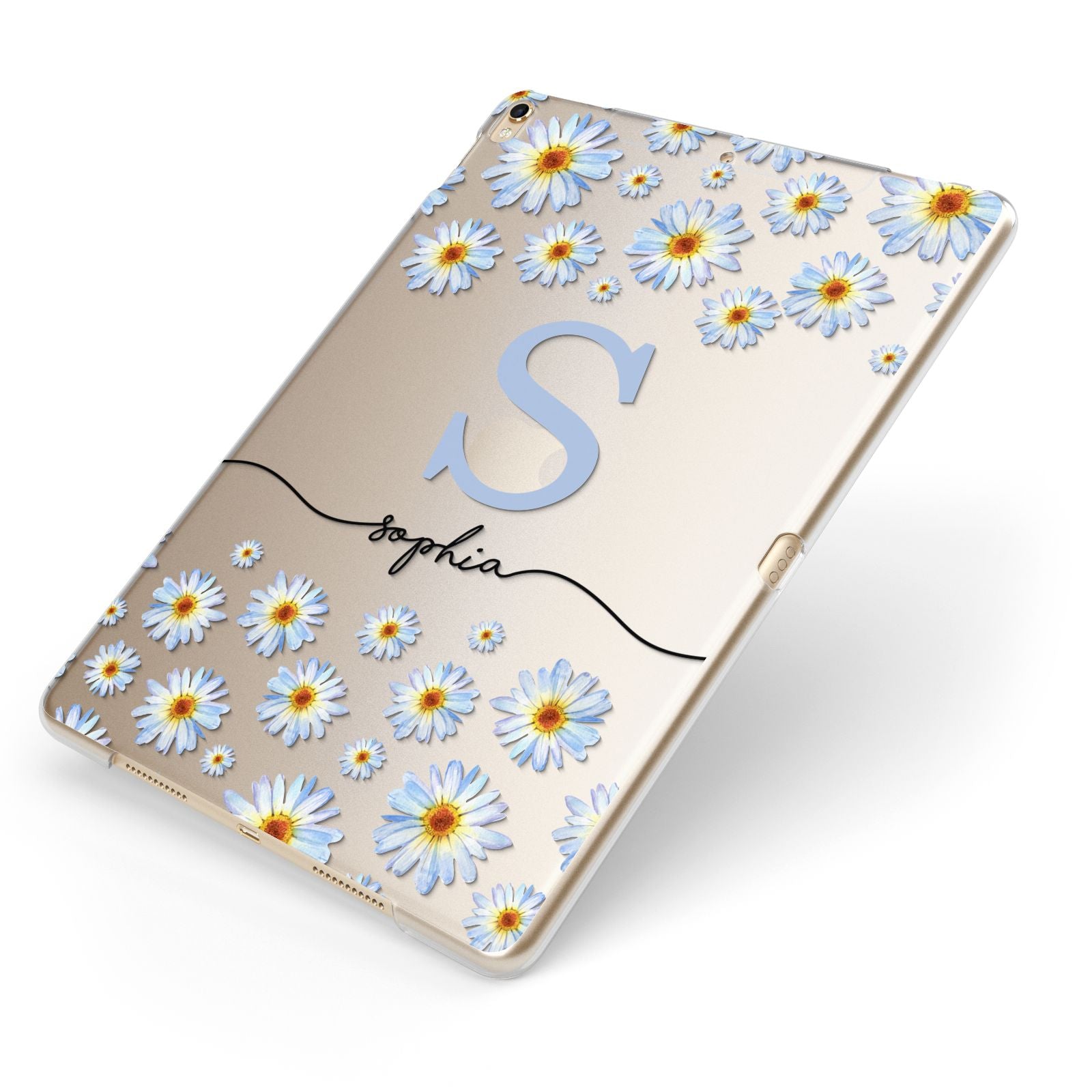 Personalised Daisy Initial Name Apple iPad Case on Gold iPad Side View