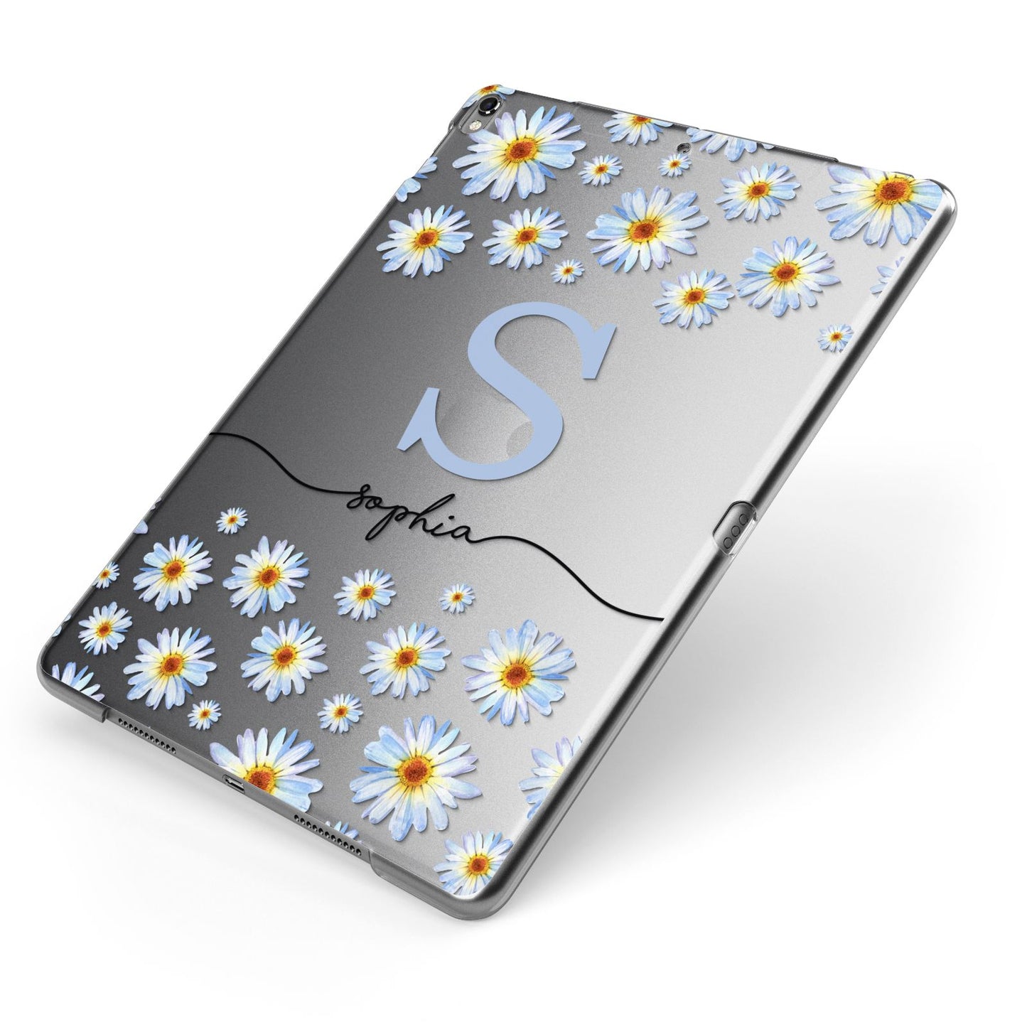 Personalised Daisy Initial Name Apple iPad Case on Grey iPad Side View