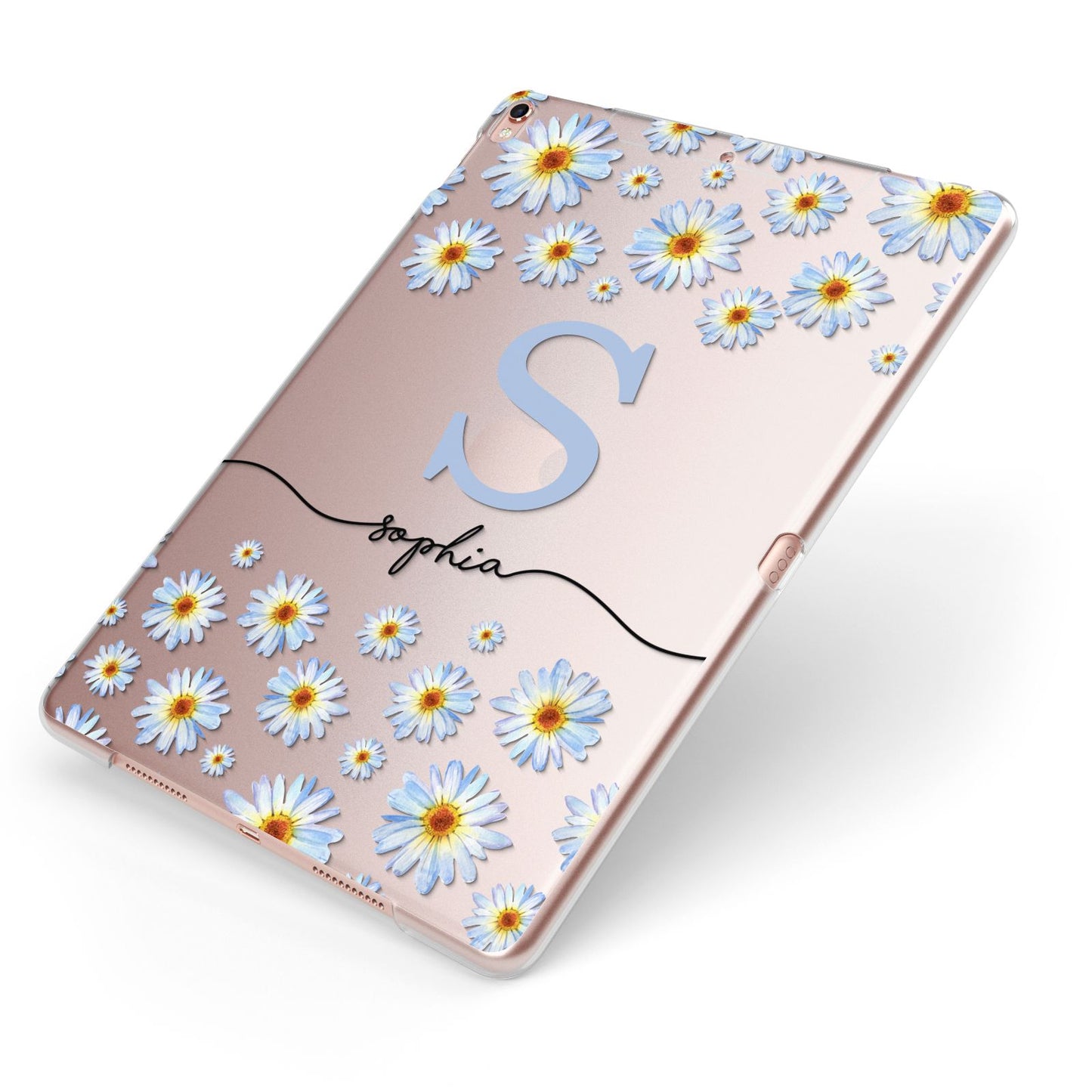 Personalised Daisy Initial Name Apple iPad Case on Rose Gold iPad Side View