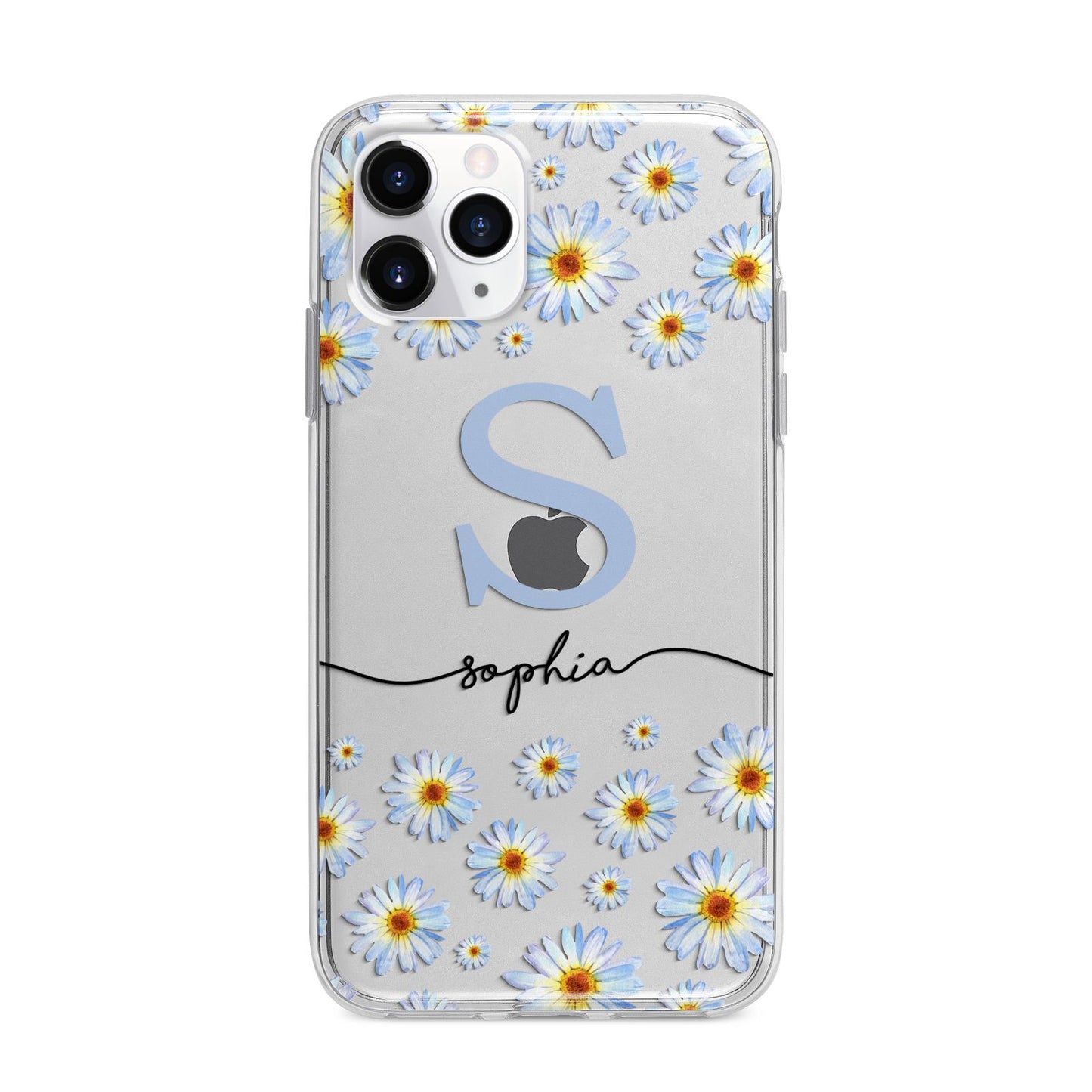 Personalised Daisy Initial Name Apple iPhone 11 Pro Max in Silver with Bumper Case