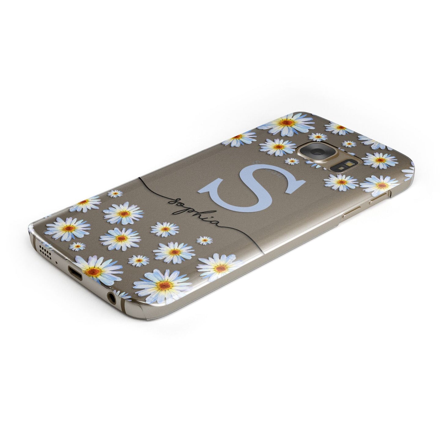 Personalised Daisy Initial Name Protective Samsung Galaxy Case Angled Image