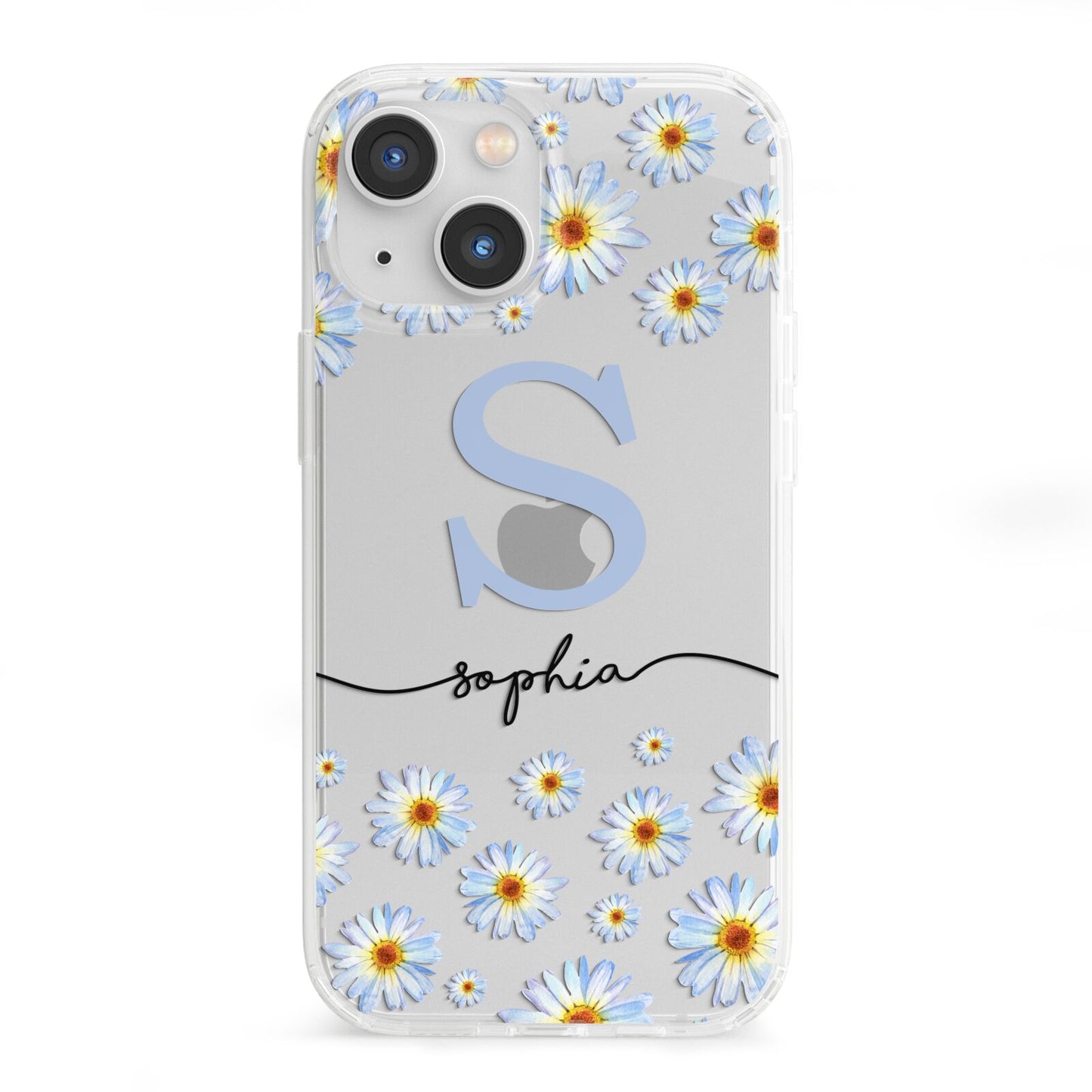 Personalised Daisy Initial Name iPhone 13 Mini Clear Bumper Case