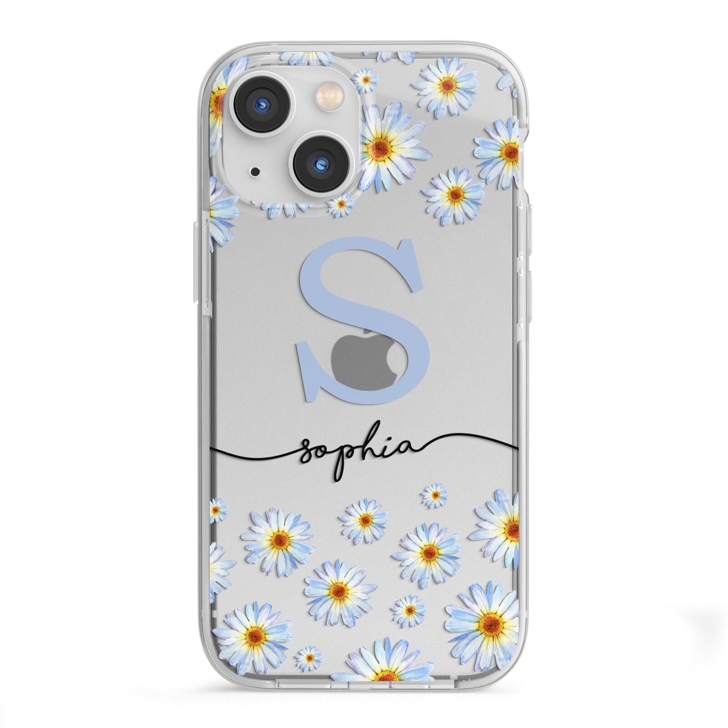 Personalised Daisy Initial Name iPhone 13 Mini TPU Impact Case with White Edges