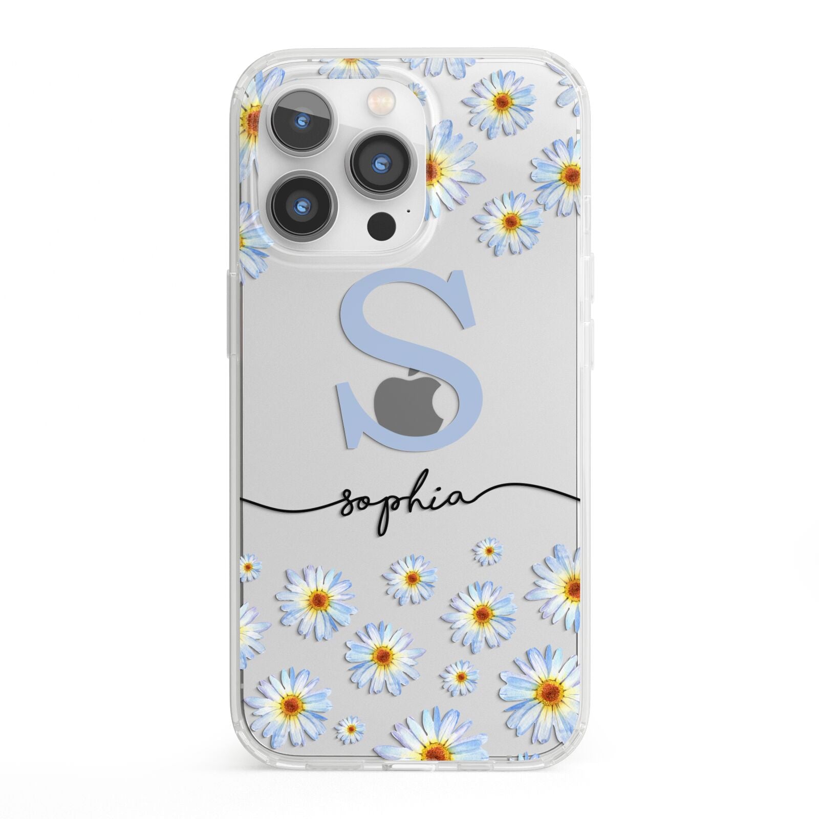 Personalised Daisy Initial Name iPhone 13 Pro Clear Bumper Case