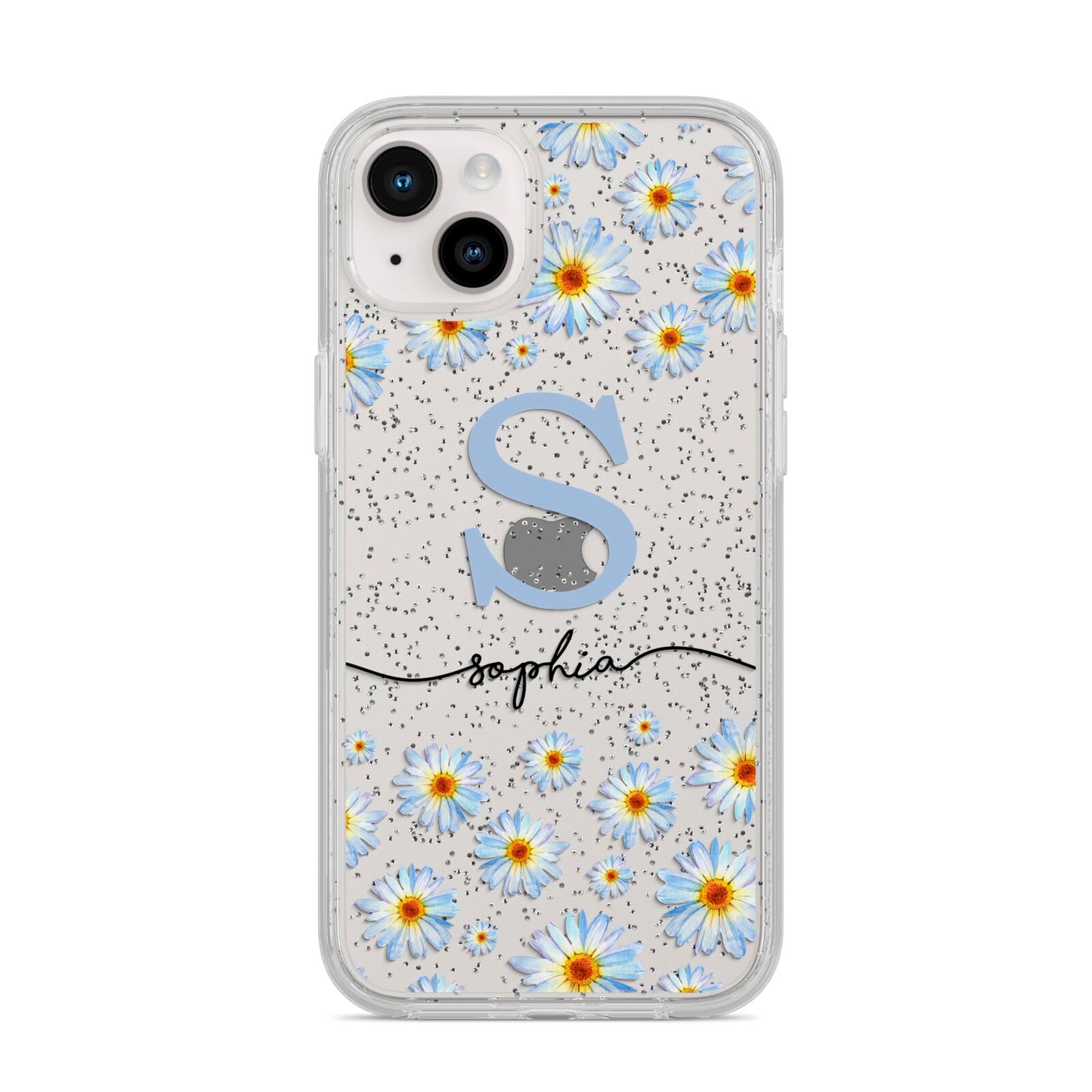 Personalised Daisy Initial Name iPhone 14 Plus Glitter Tough Case Starlight