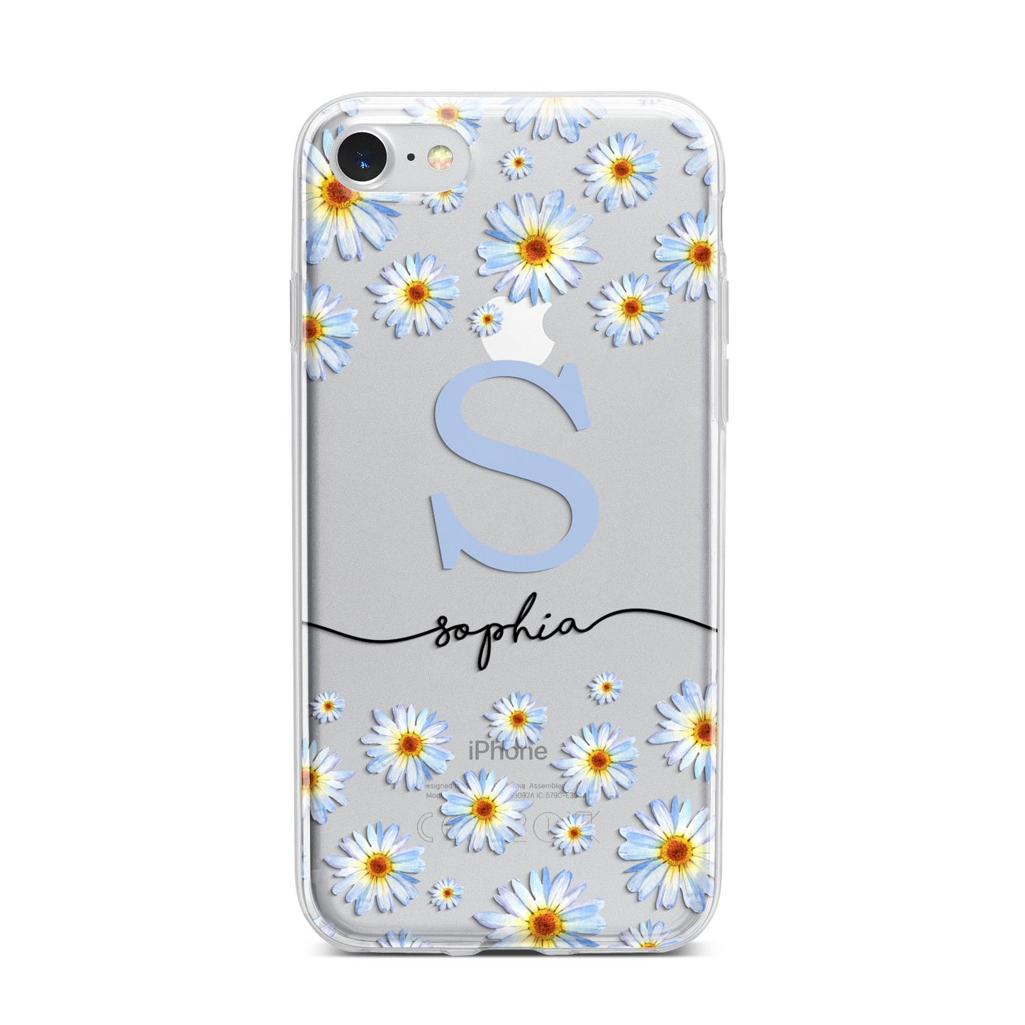 Personalised Daisy Initial Name iPhone 7 Bumper Case on Silver iPhone