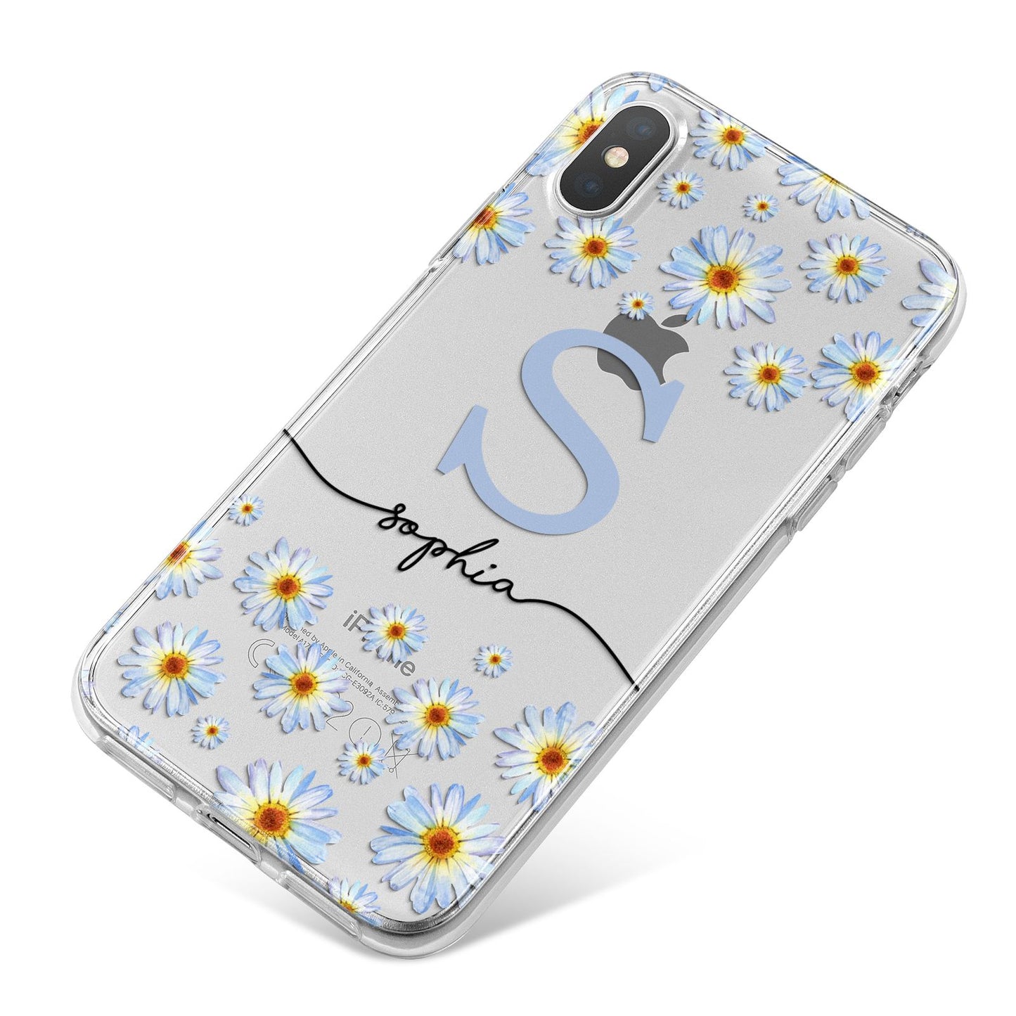 Personalised Daisy Initial Name iPhone X Bumper Case on Silver iPhone
