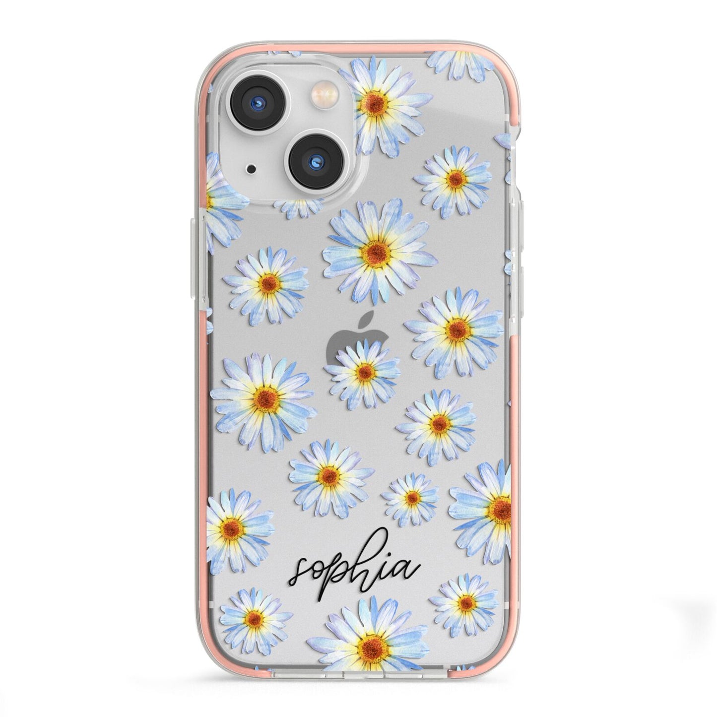 Personalised Daisy iPhone 13 Mini TPU Impact Case with Pink Edges