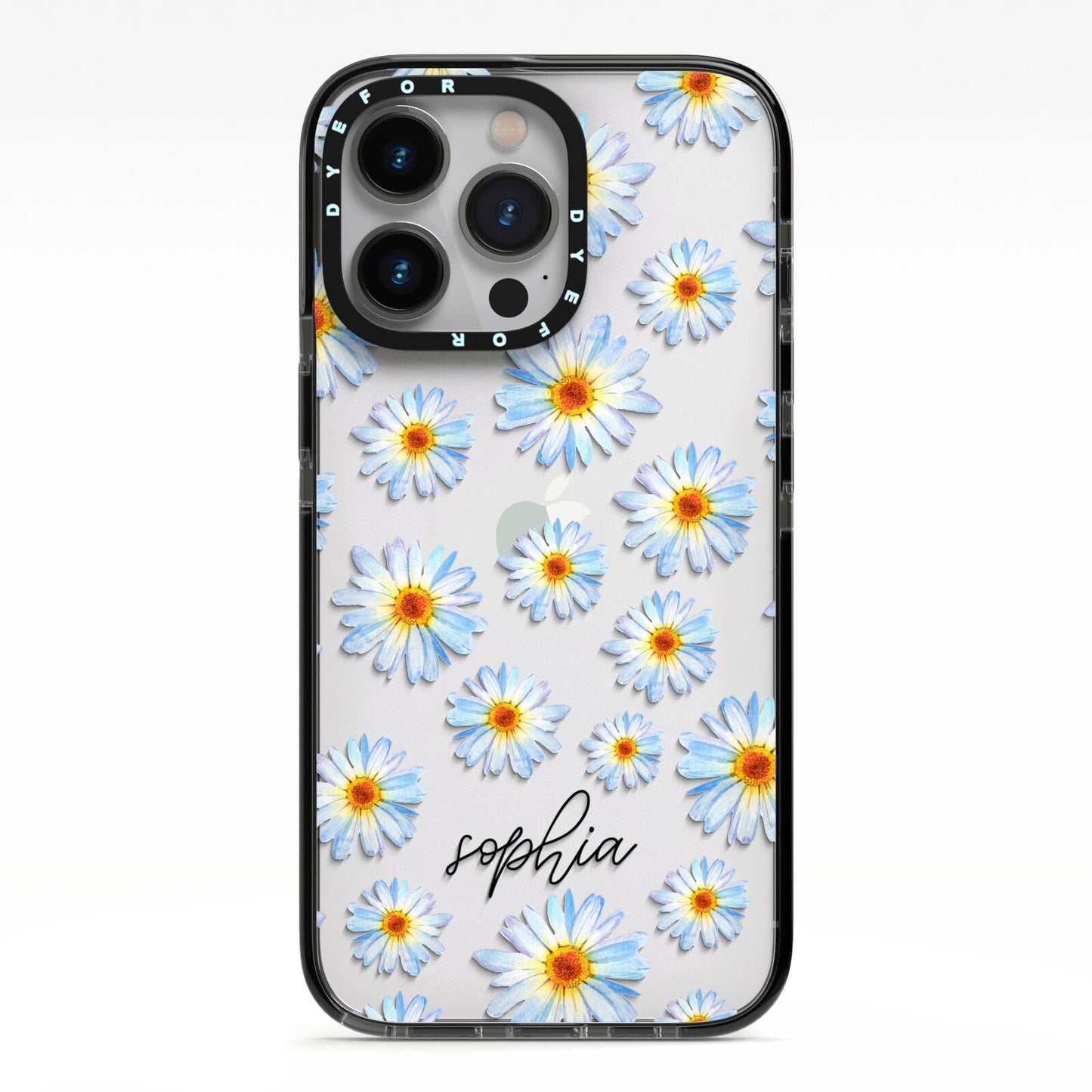 Personalised Daisy iPhone 13 Pro Black Impact Case on Silver phone