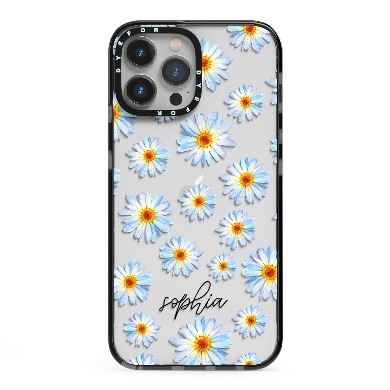 Personalised Daisy iPhone 13 Pro Max Black Impact Case on Silver phone