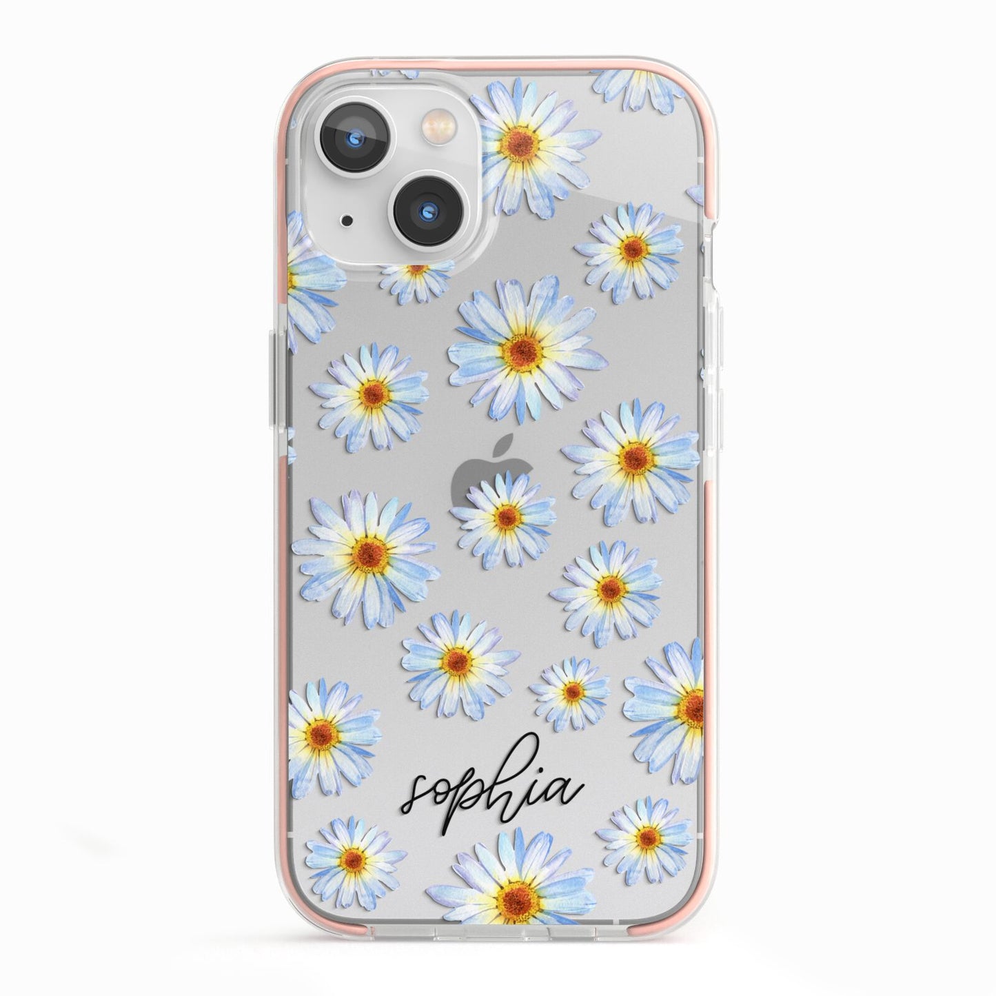 Personalised Daisy iPhone 13 TPU Impact Case with Pink Edges