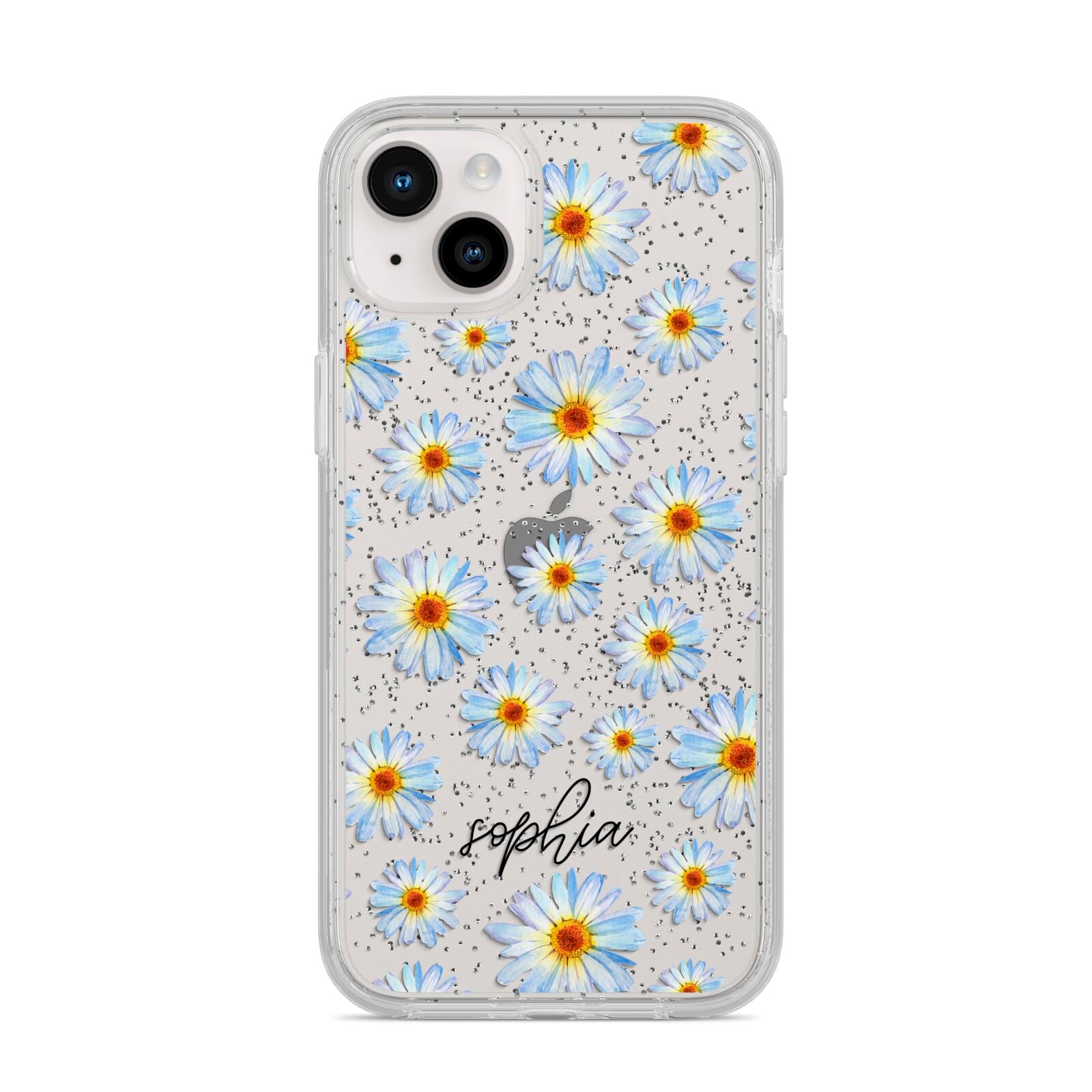 Personalised Daisy iPhone 14 Plus Glitter Tough Case Starlight