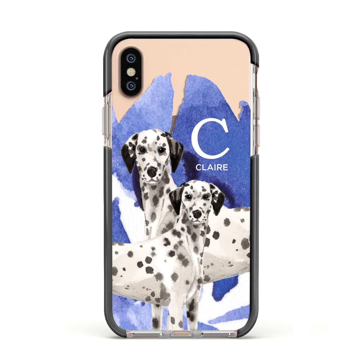 Personalised Dalmatian Apple iPhone Xs Impact Case Black Edge on Gold Phone