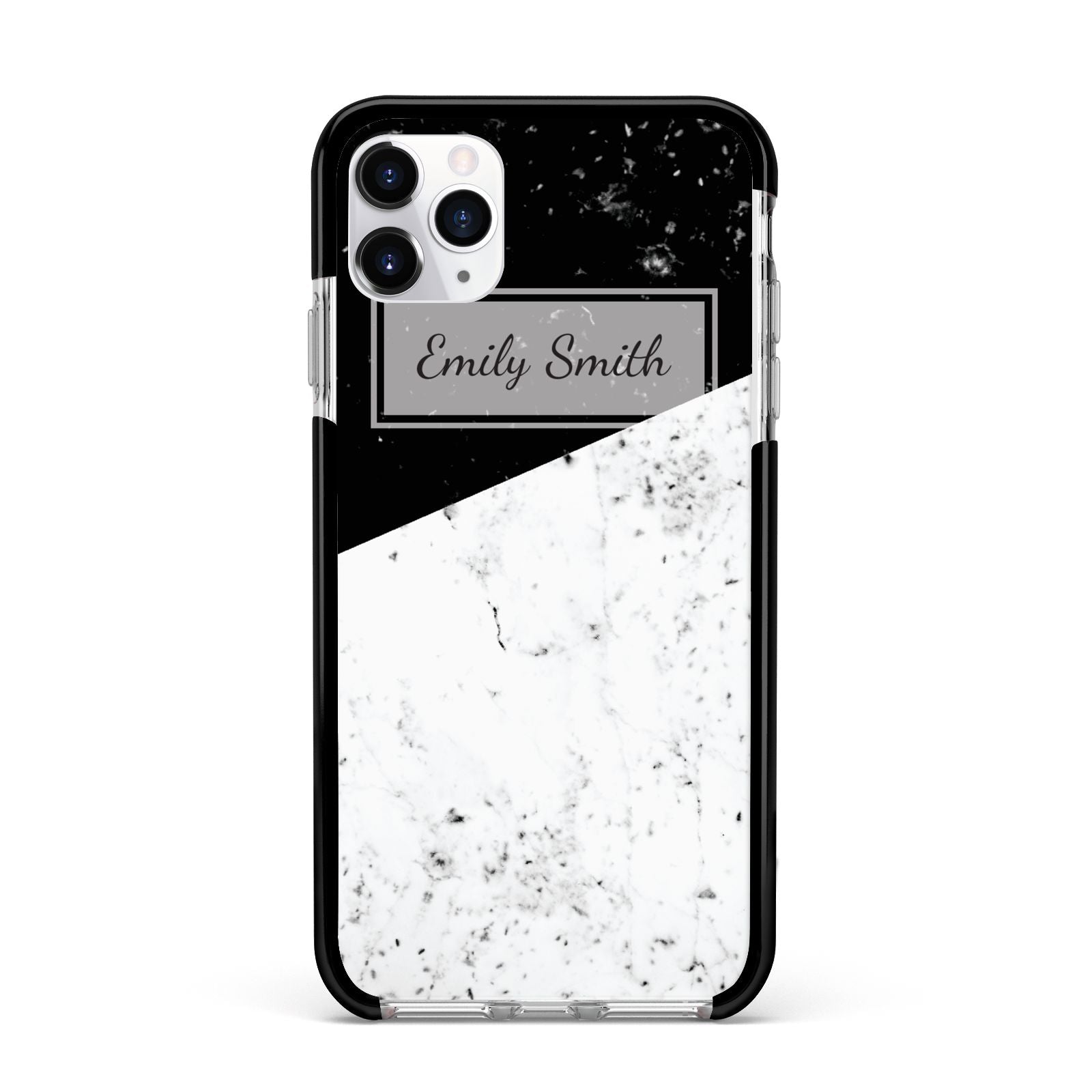 Personalised Day Night Marble Name Initials Apple iPhone 11 Pro Max in Silver with Black Impact Case