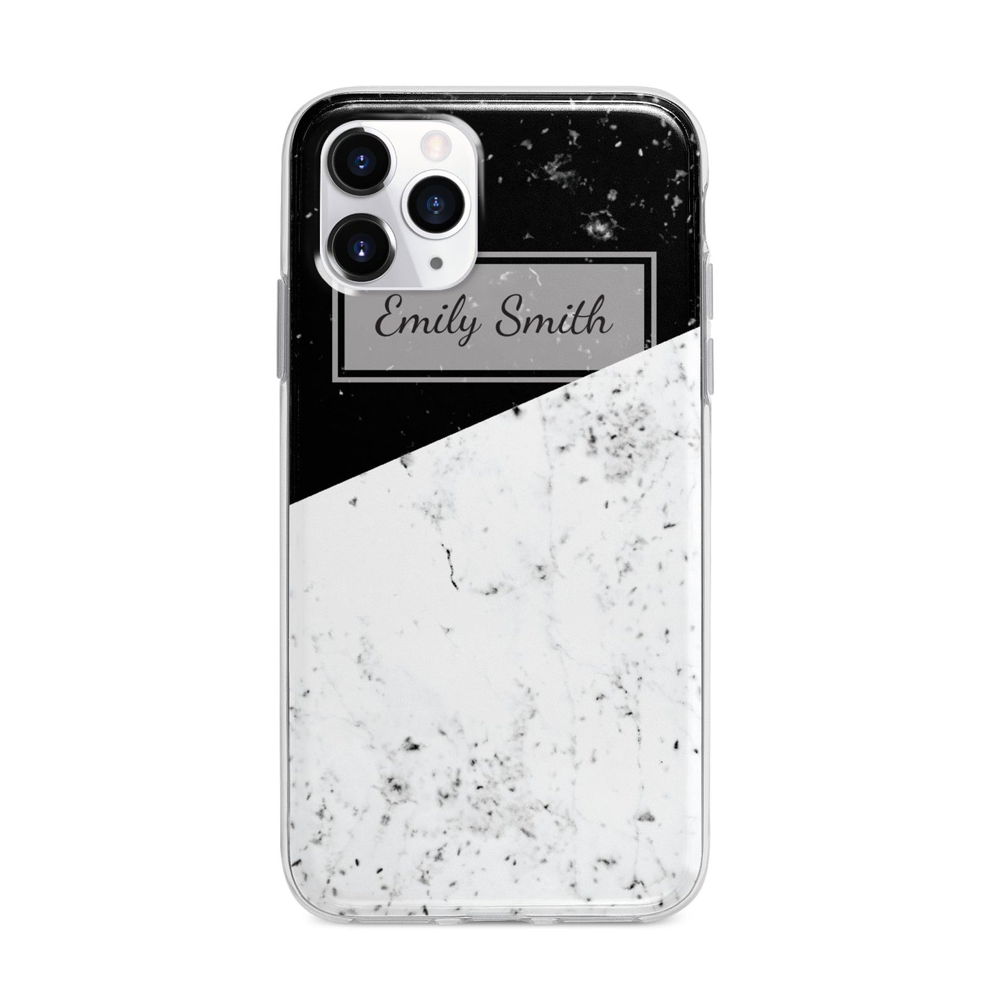 Personalised Day Night Marble Name Initials Apple iPhone 11 Pro Max in Silver with Bumper Case