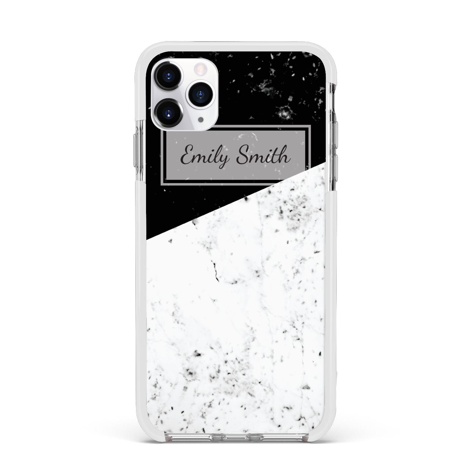 Personalised Day Night Marble Name Initials Apple iPhone 11 Pro Max in Silver with White Impact Case