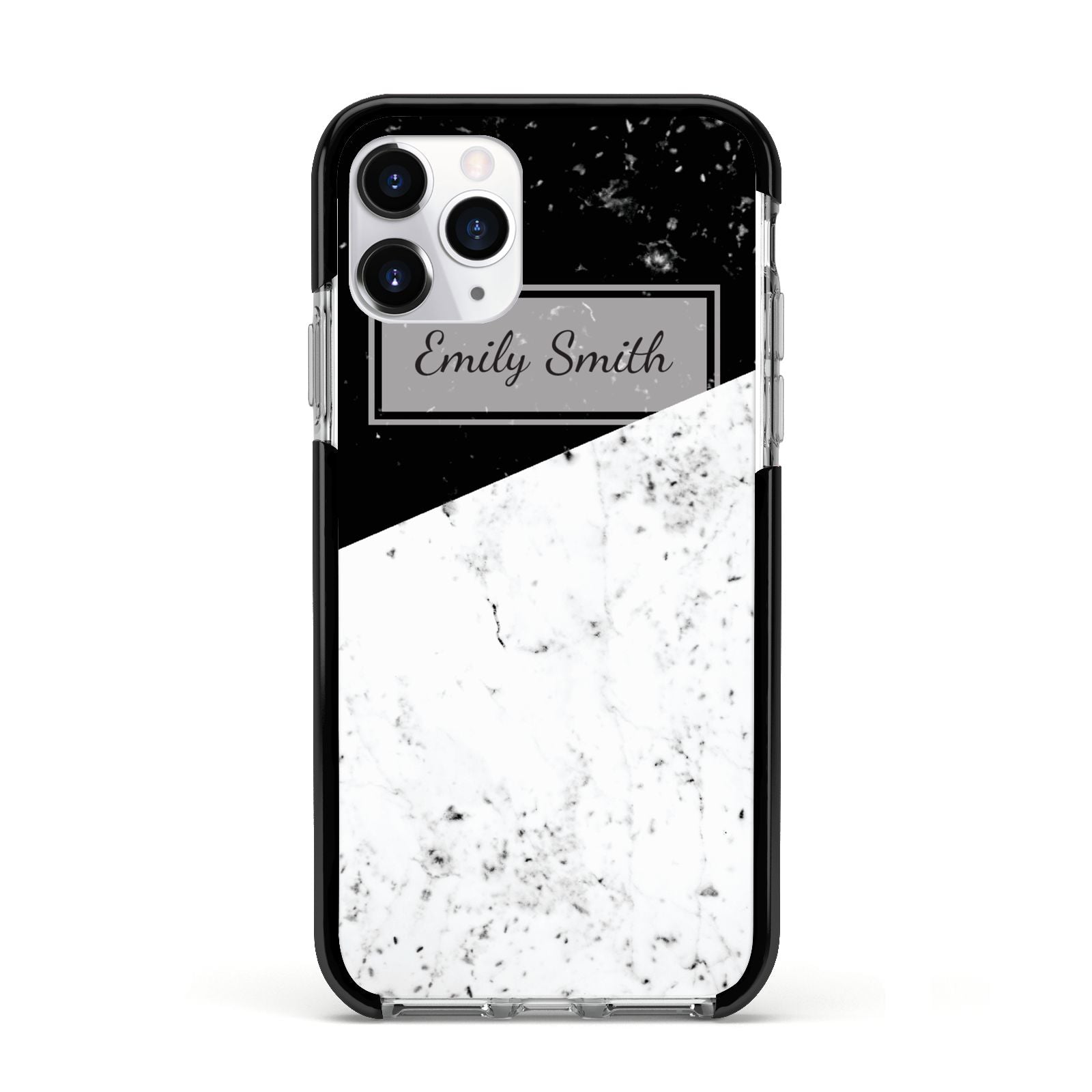 Personalised Day Night Marble Name Initials Apple iPhone 11 Pro in Silver with Black Impact Case