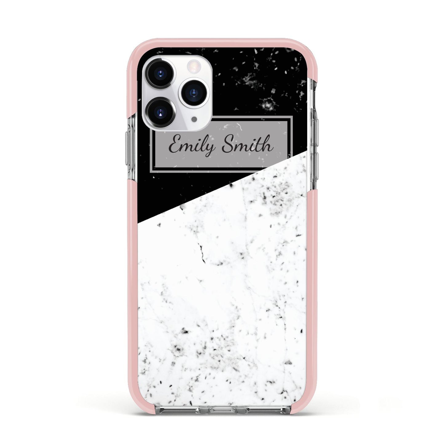 Personalised Day Night Marble Name Initials Apple iPhone 11 Pro in Silver with Pink Impact Case