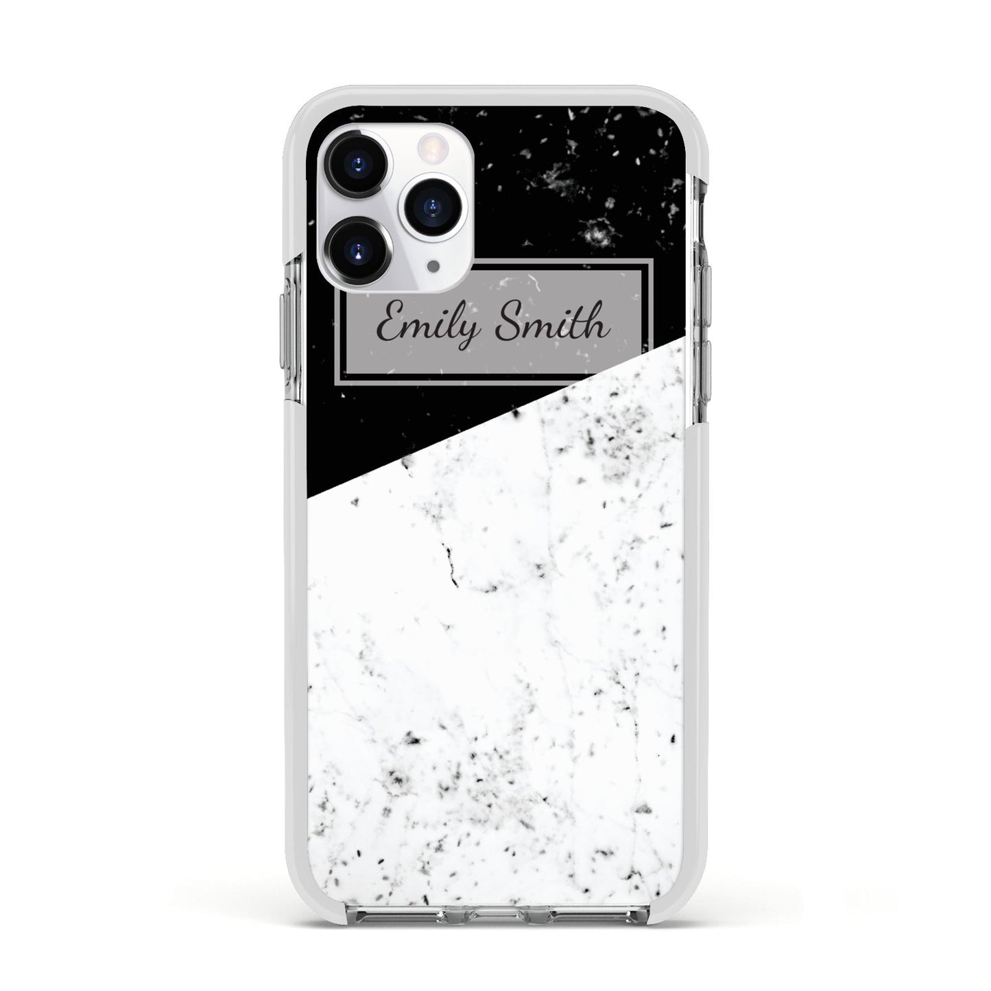 Personalised Day Night Marble Name Initials Apple iPhone 11 Pro in Silver with White Impact Case