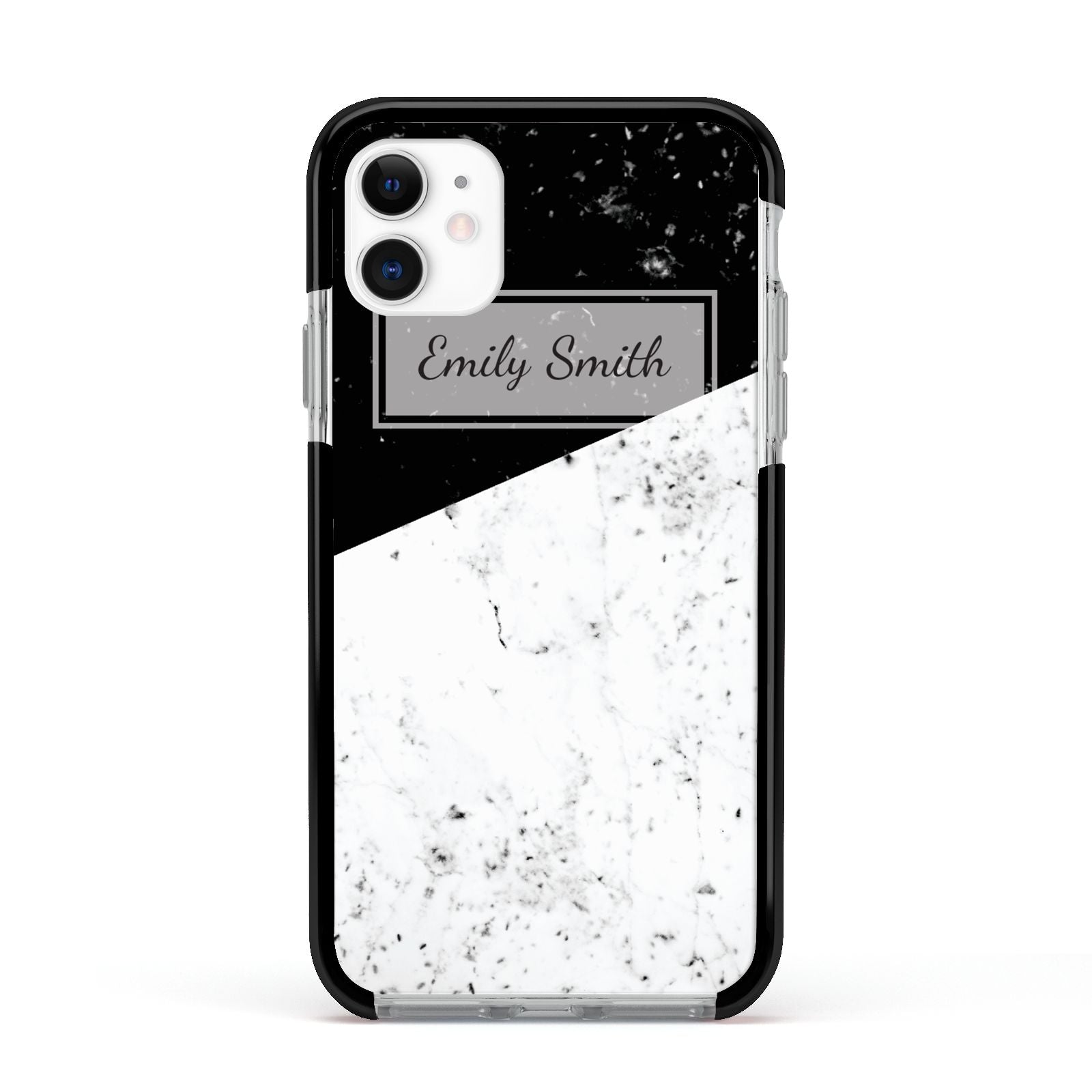 Personalised Day Night Marble Name Initials Apple iPhone 11 in White with Black Impact Case