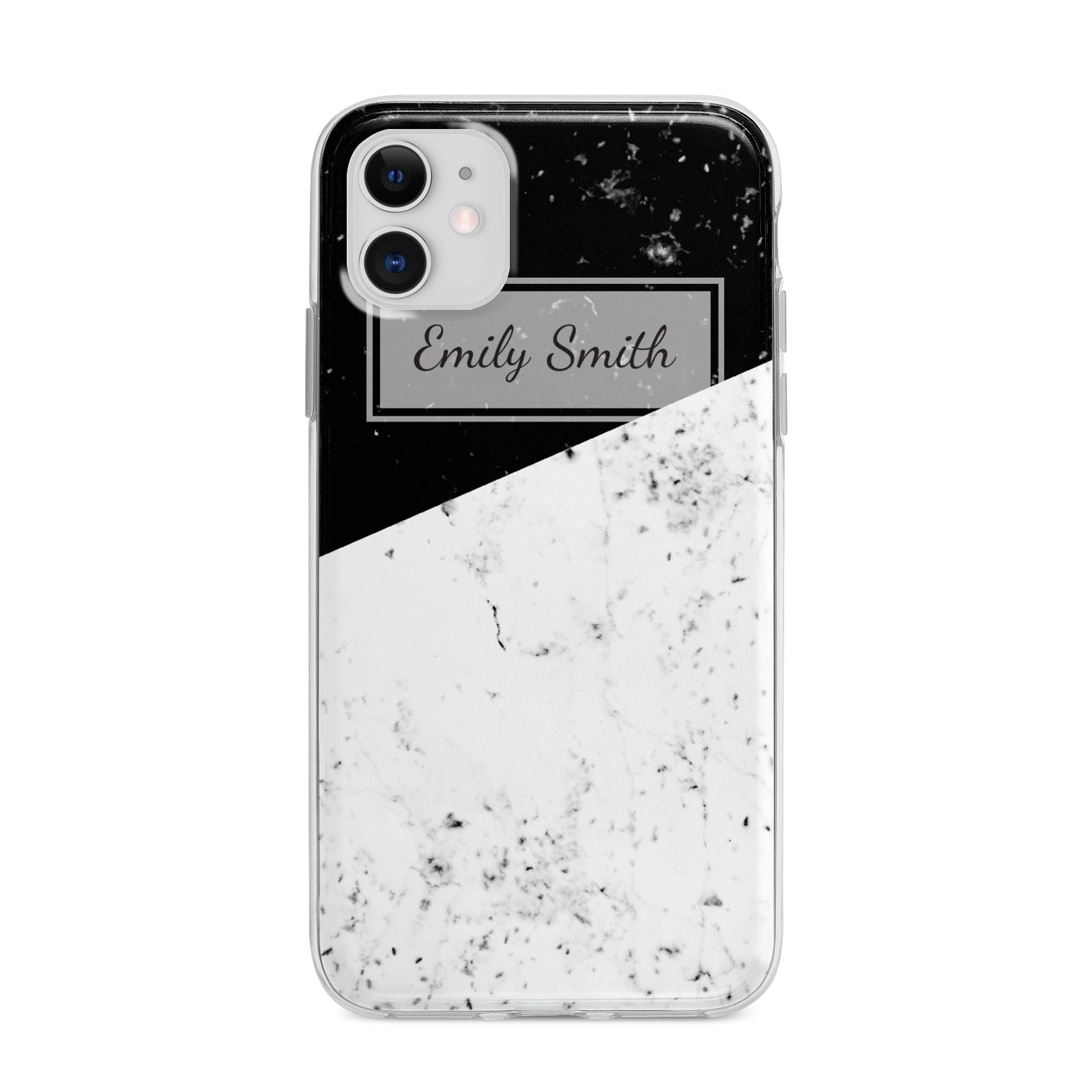 Personalised Day Night Marble Name Initials Apple iPhone 11 in White with Bumper Case