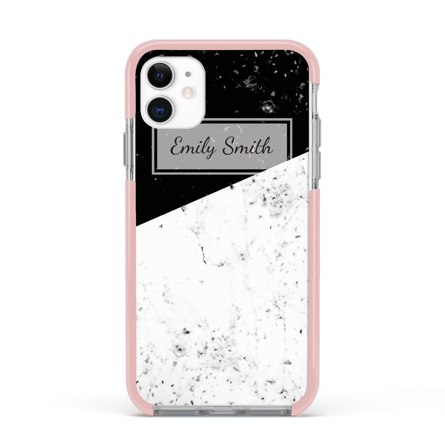 Personalised Day Night Marble Name Initials Apple iPhone 11 in White with Pink Impact Case