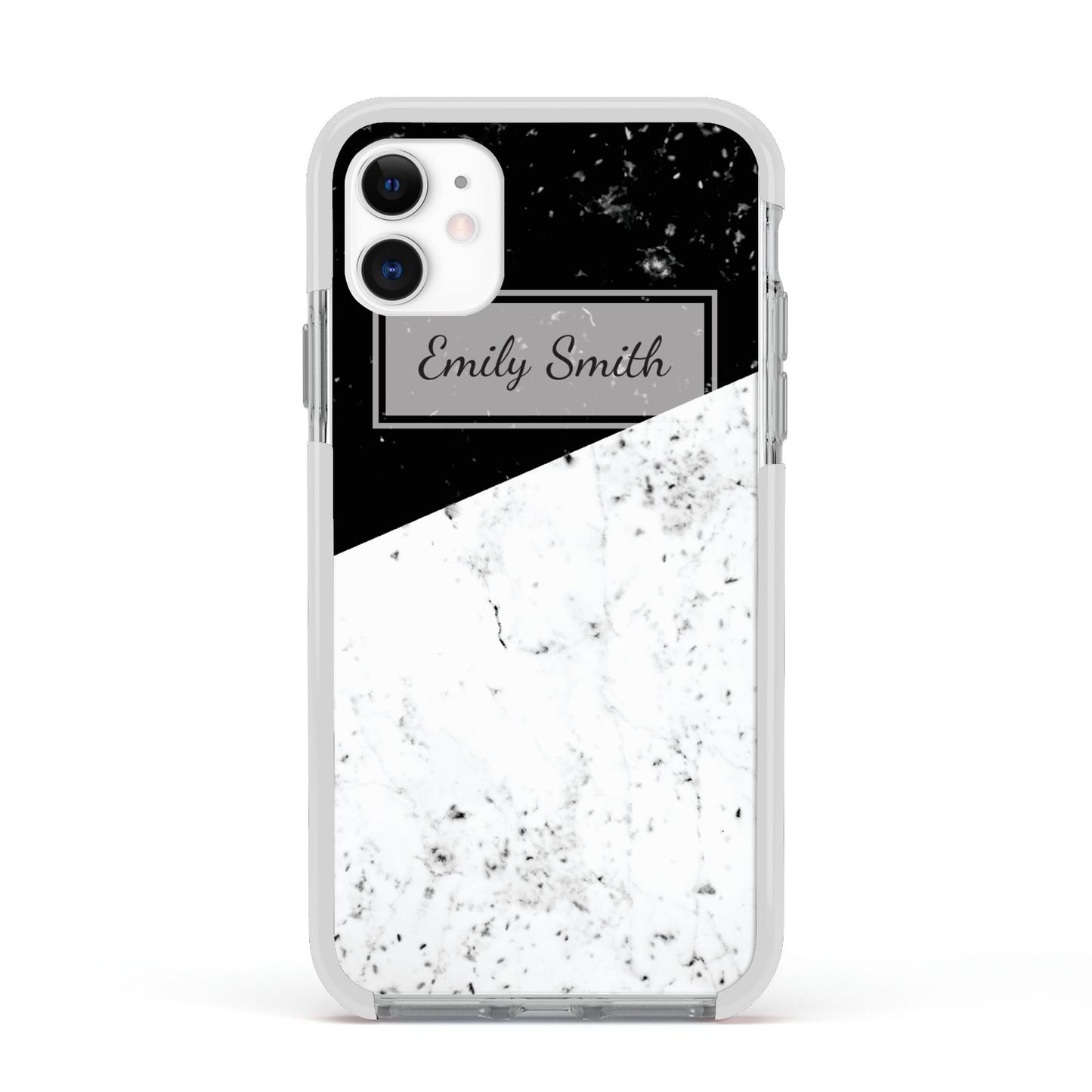 Personalised Day Night Marble Name Initials Apple iPhone 11 in White with White Impact Case