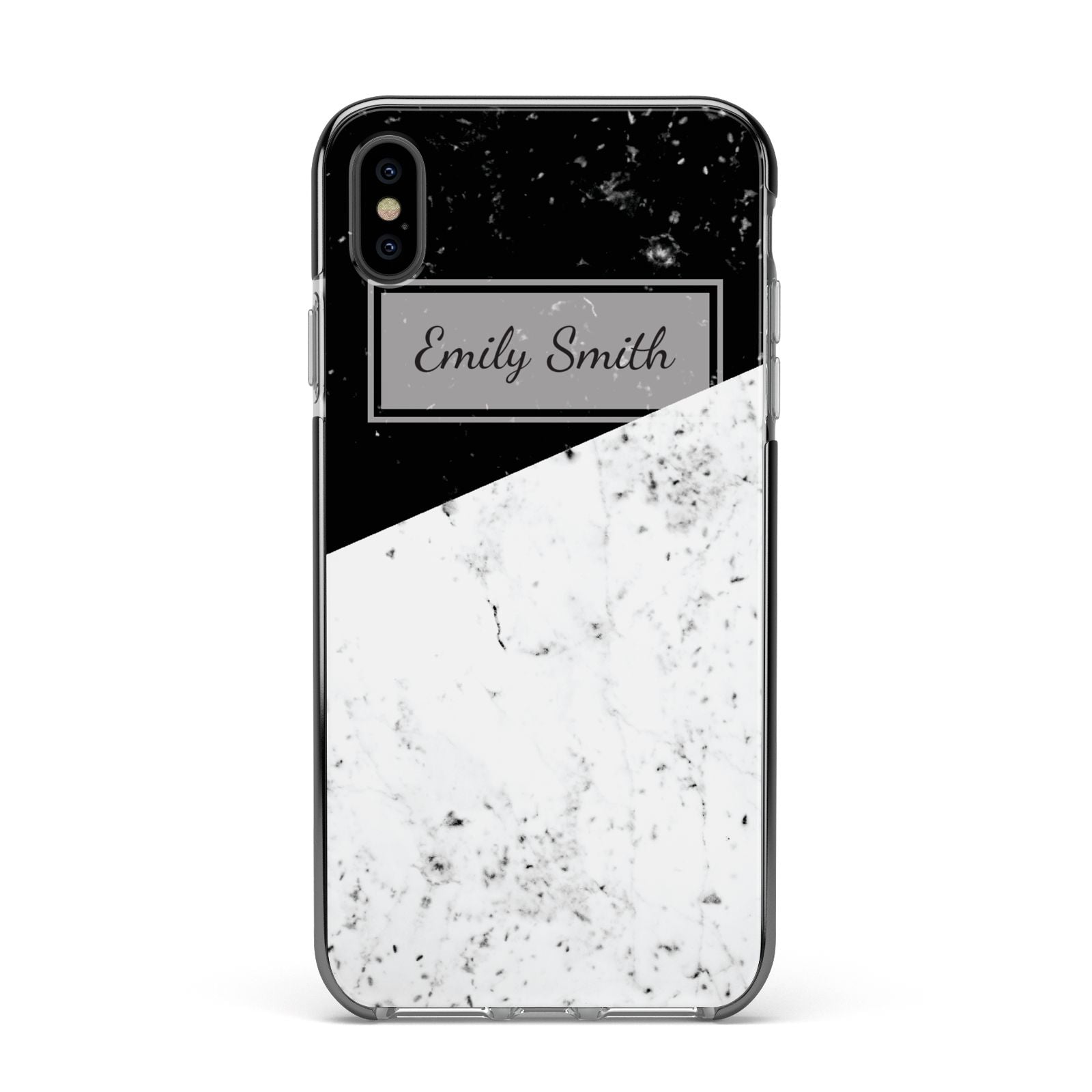 Personalised Day Night Marble Name Initials Apple iPhone Xs Max Impact Case Black Edge on Black Phone