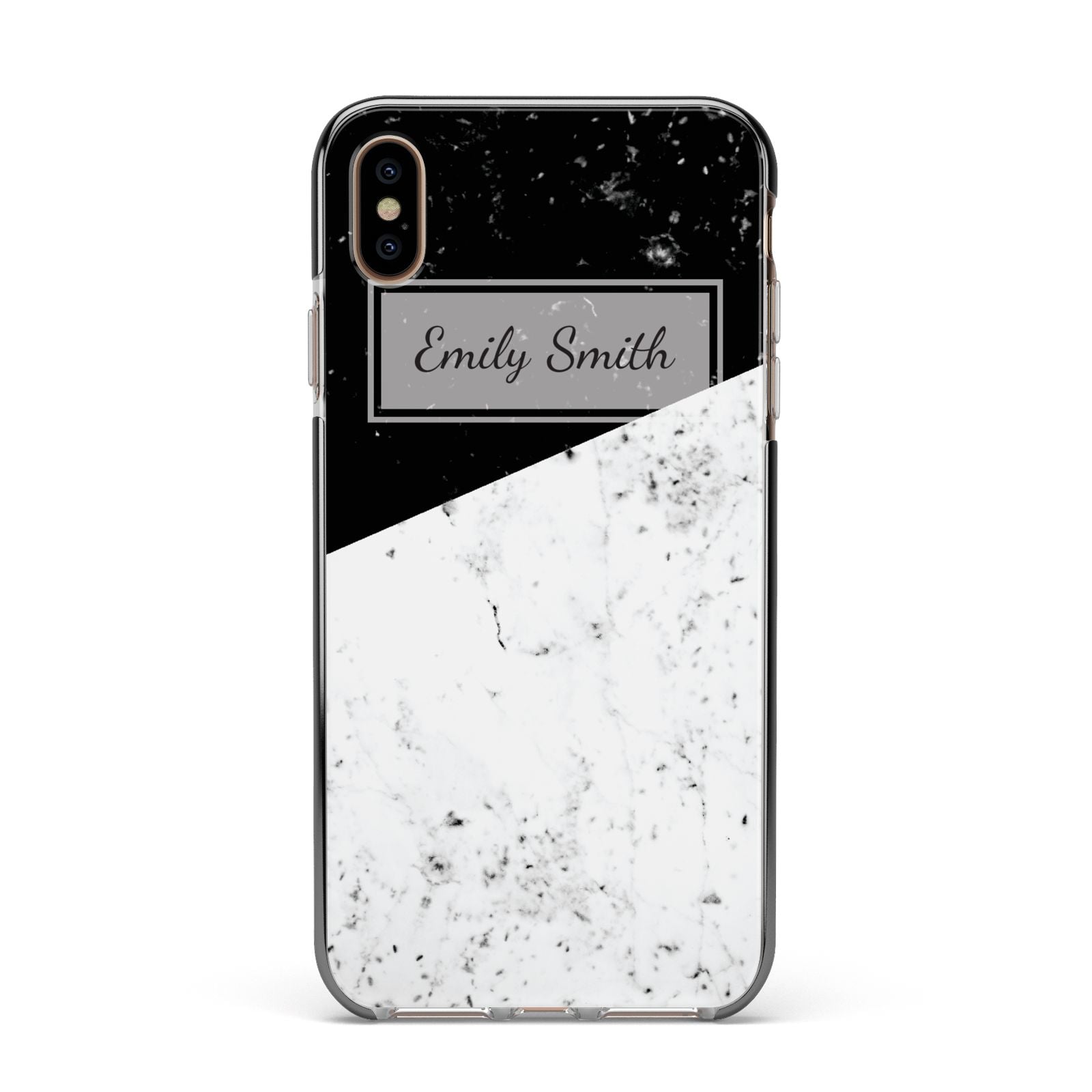 Personalised Day Night Marble Name Initials Apple iPhone Xs Max Impact Case Black Edge on Gold Phone