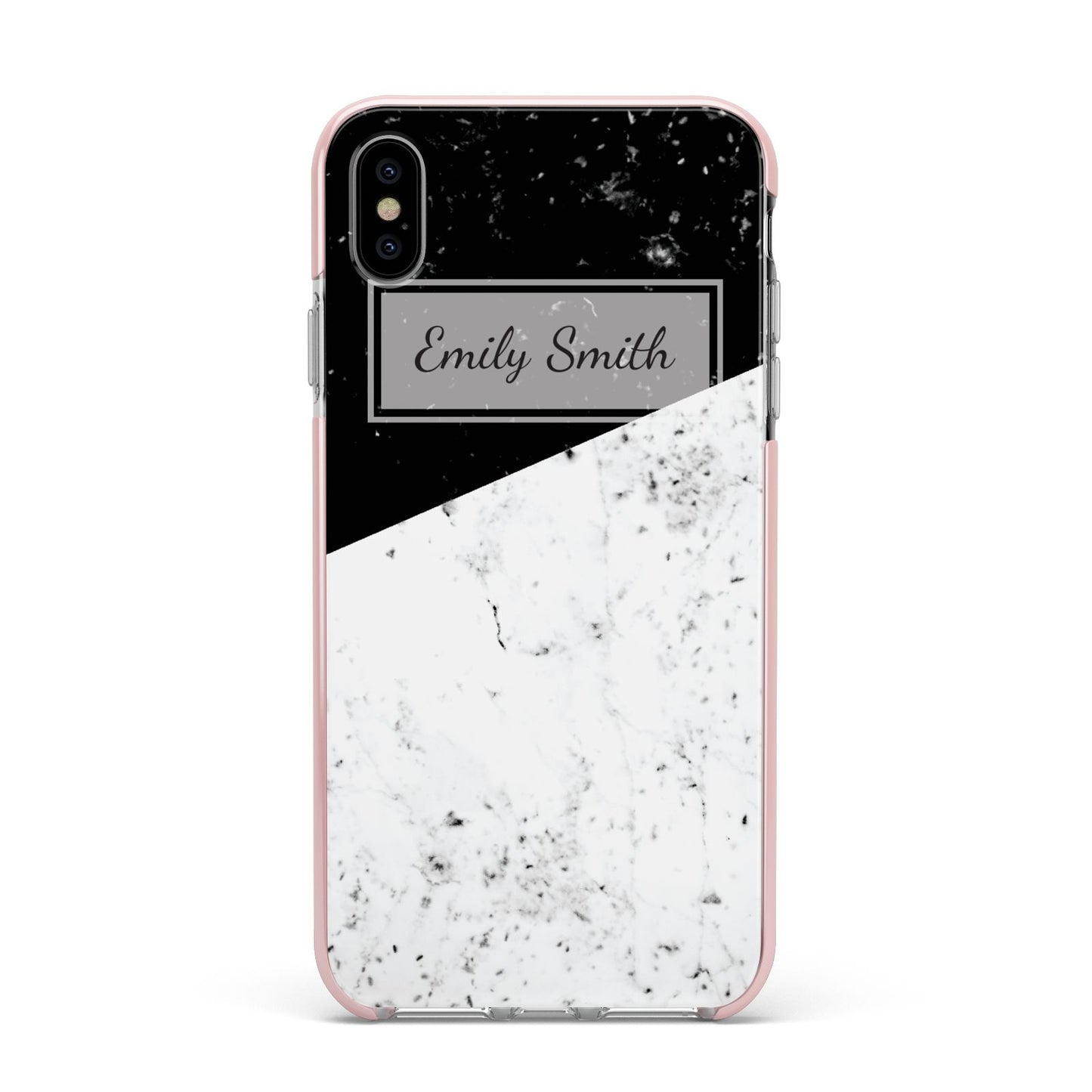 Personalised Day Night Marble Name Initials Apple iPhone Xs Max Impact Case Pink Edge on Silver Phone