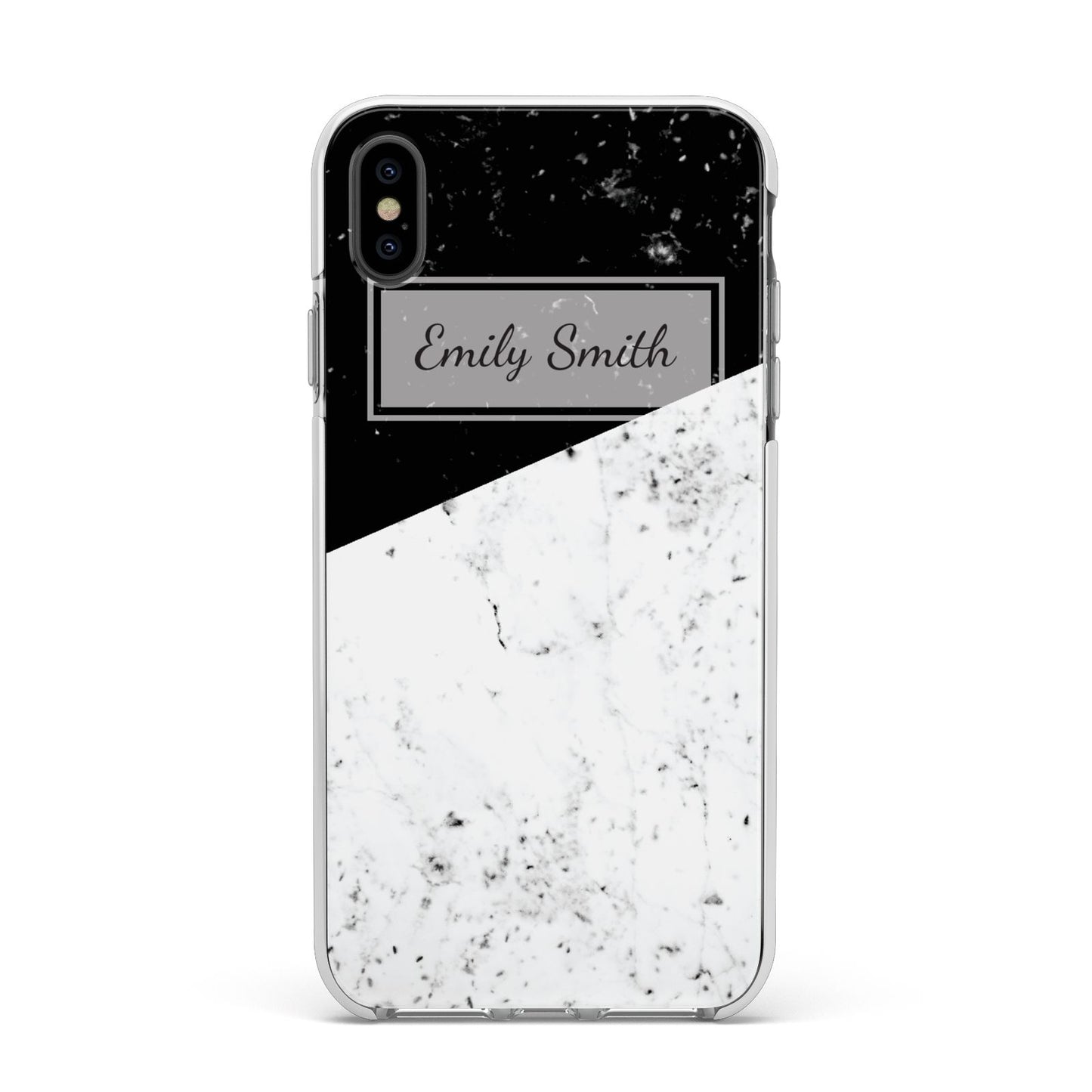 Personalised Day Night Marble Name Initials Apple iPhone Xs Max Impact Case White Edge on Black Phone