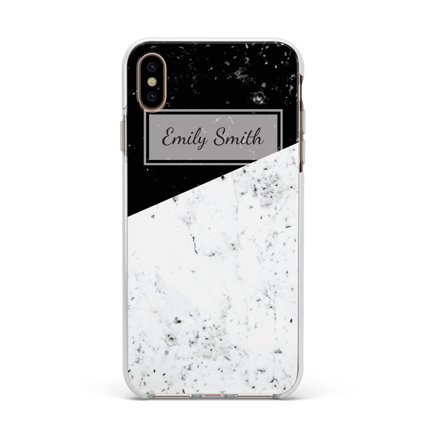 Personalised Day Night Marble Name Initials Apple iPhone Xs Max Impact Case White Edge on Gold Phone