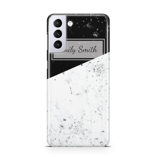 Personalised Day Night Marble Name Initials Samsung S21 Plus Phone Case