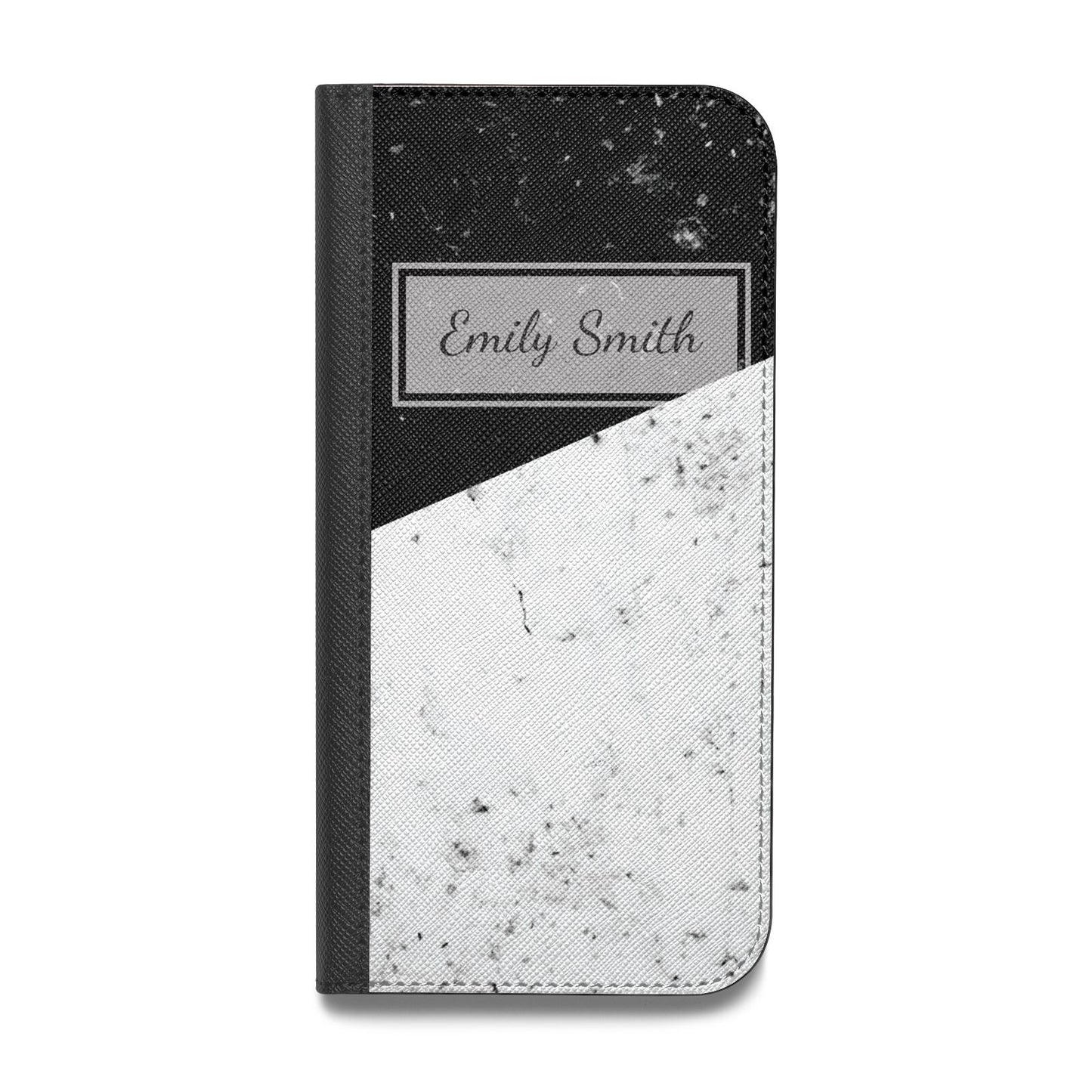 Personalised Day Night Marble Name Initials Vegan Leather Flip iPhone Case