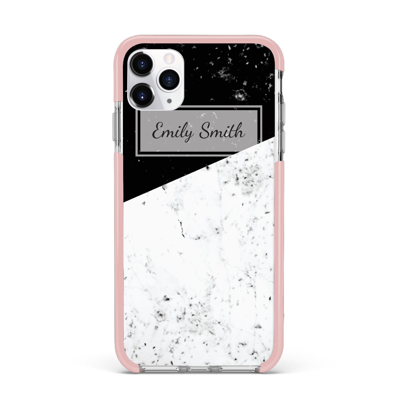 Personalised Day Night Marble Name Initials iPhone 11 Pro Max Impact Pink Edge Case