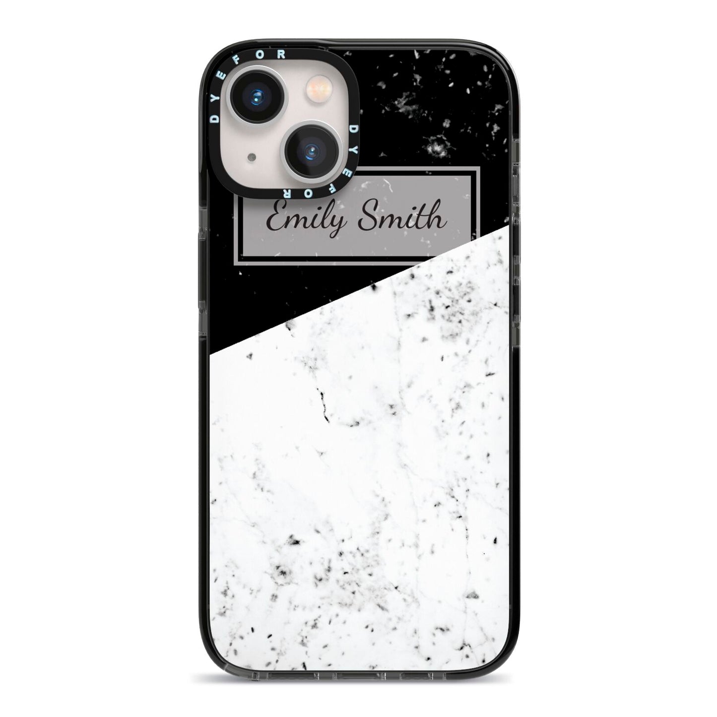 Personalised Day Night Marble Name Initials iPhone 13 Black Impact Case on Silver phone