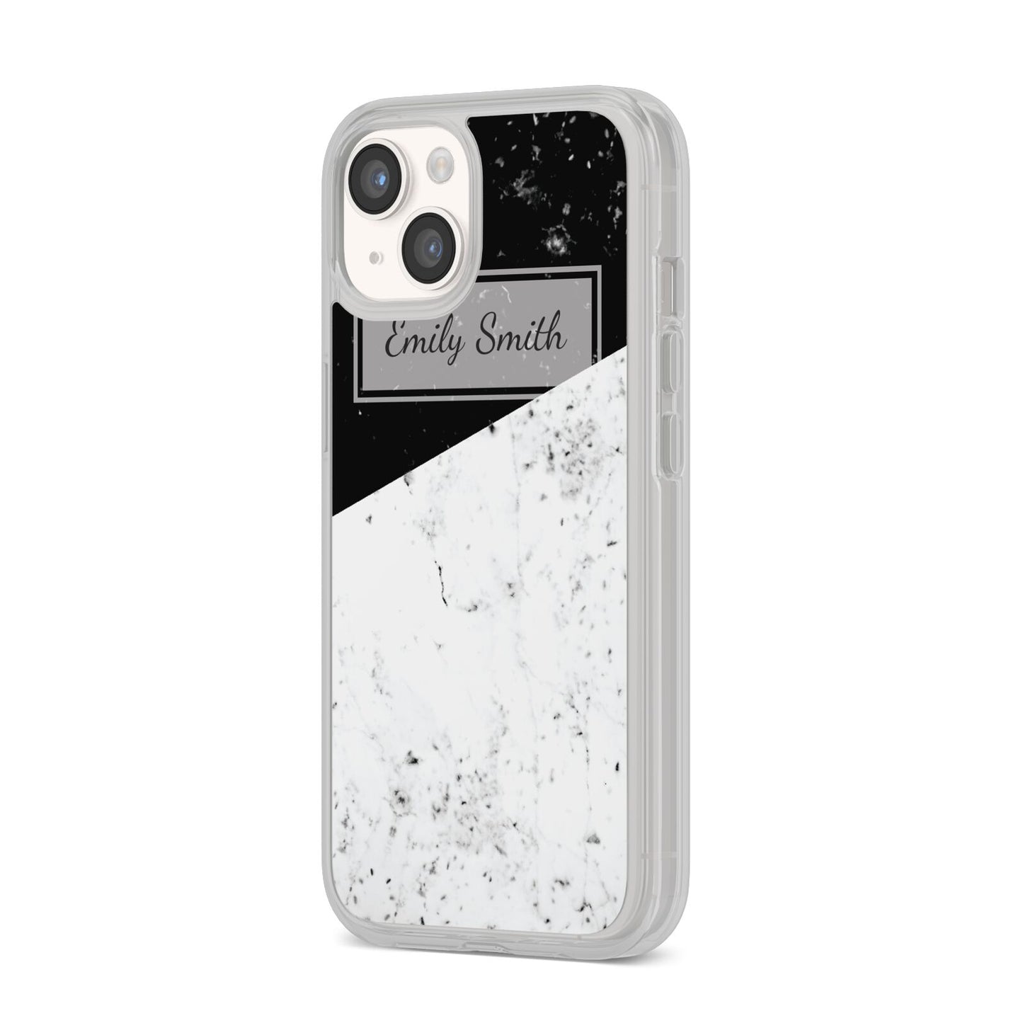 Personalised Day Night Marble Name Initials iPhone 14 Clear Tough Case Starlight Angled Image