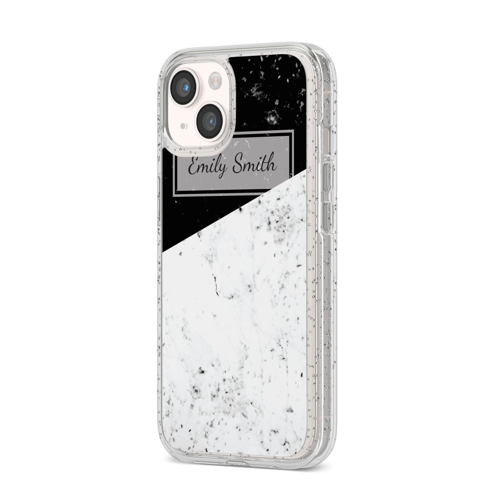 Personalised Day Night Marble Name Initials iPhone 14 Glitter Tough Case Starlight Angled Image