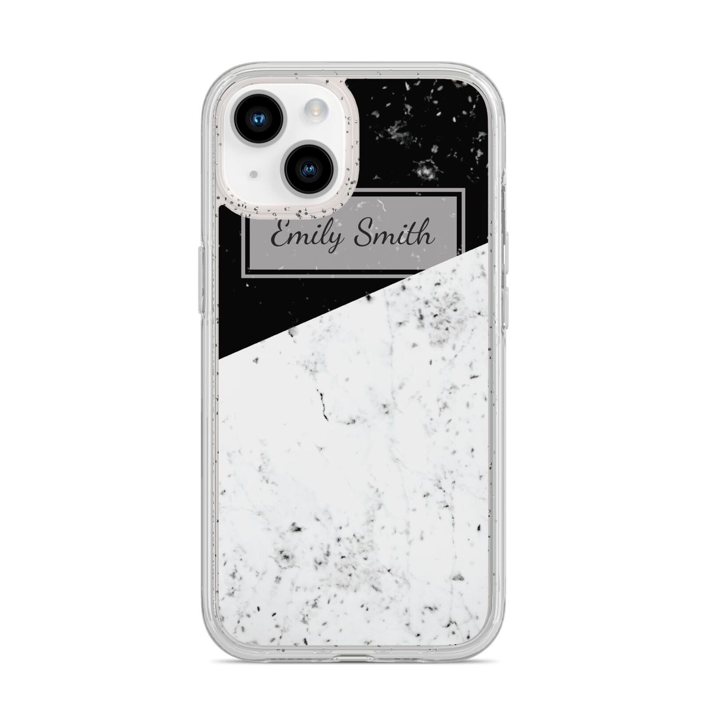 Personalised Day Night Marble Name Initials iPhone 14 Glitter Tough Case Starlight