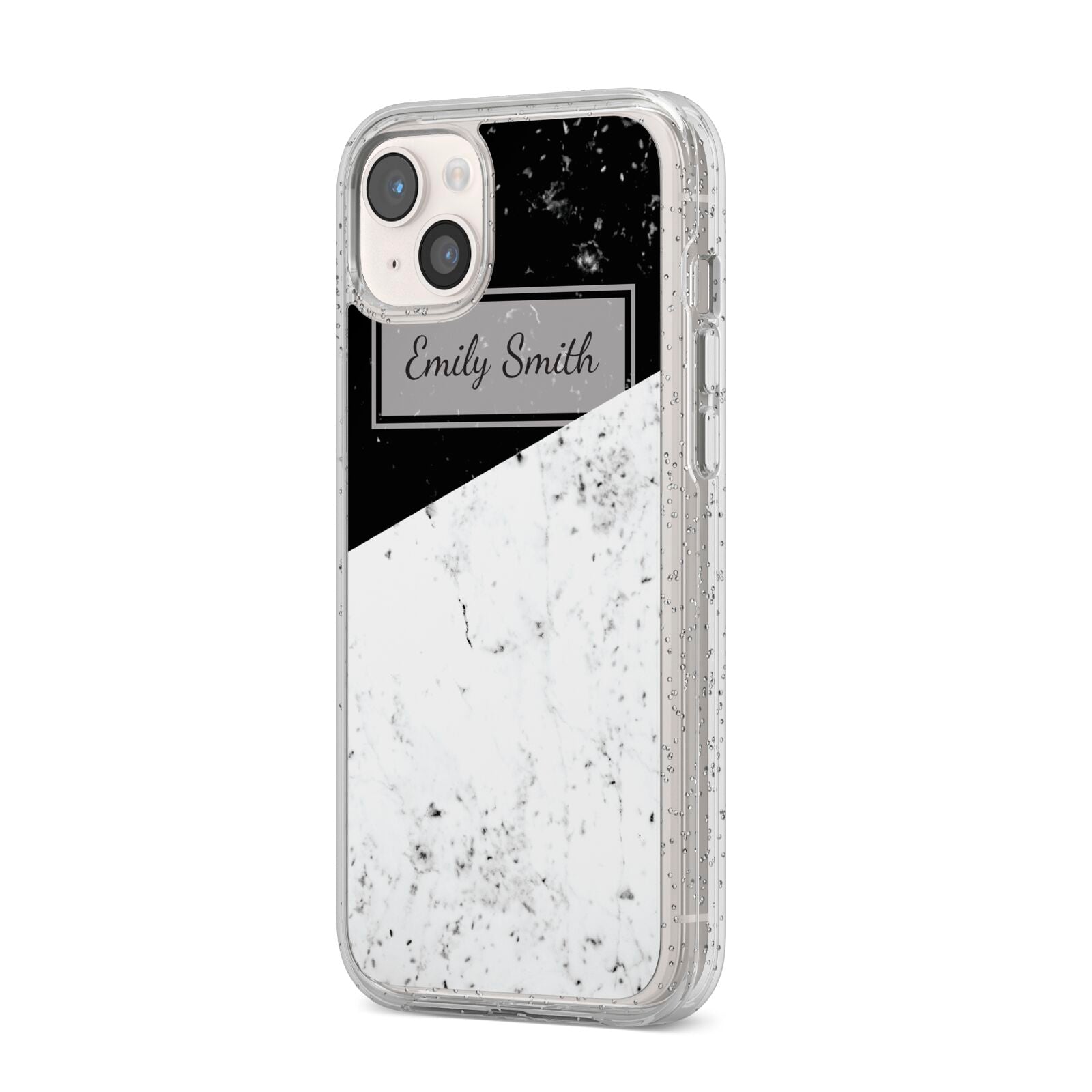 Personalised Day Night Marble Name Initials iPhone 14 Plus Glitter Tough Case Starlight Angled Image