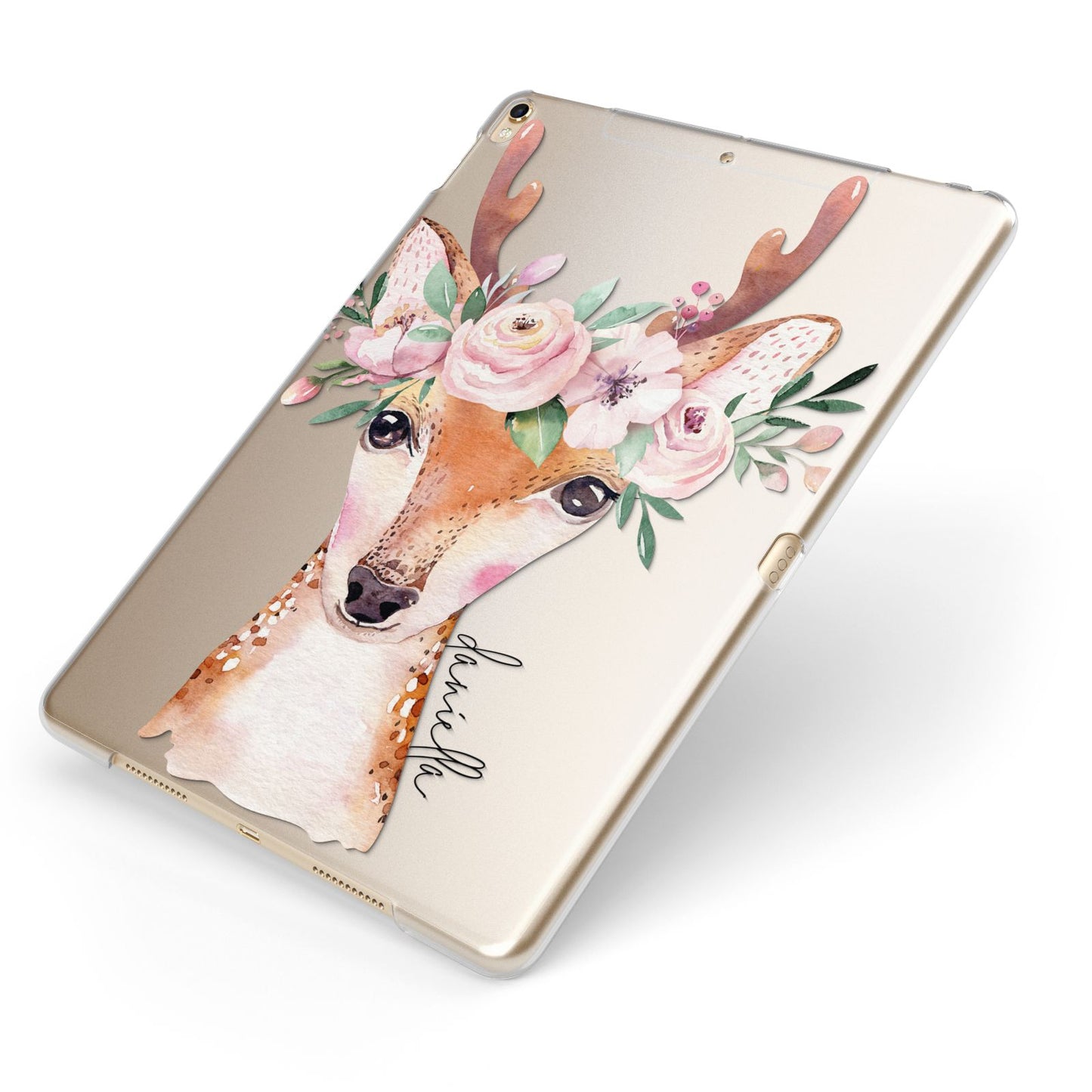 Personalised Deer Apple iPad Case on Gold iPad Side View