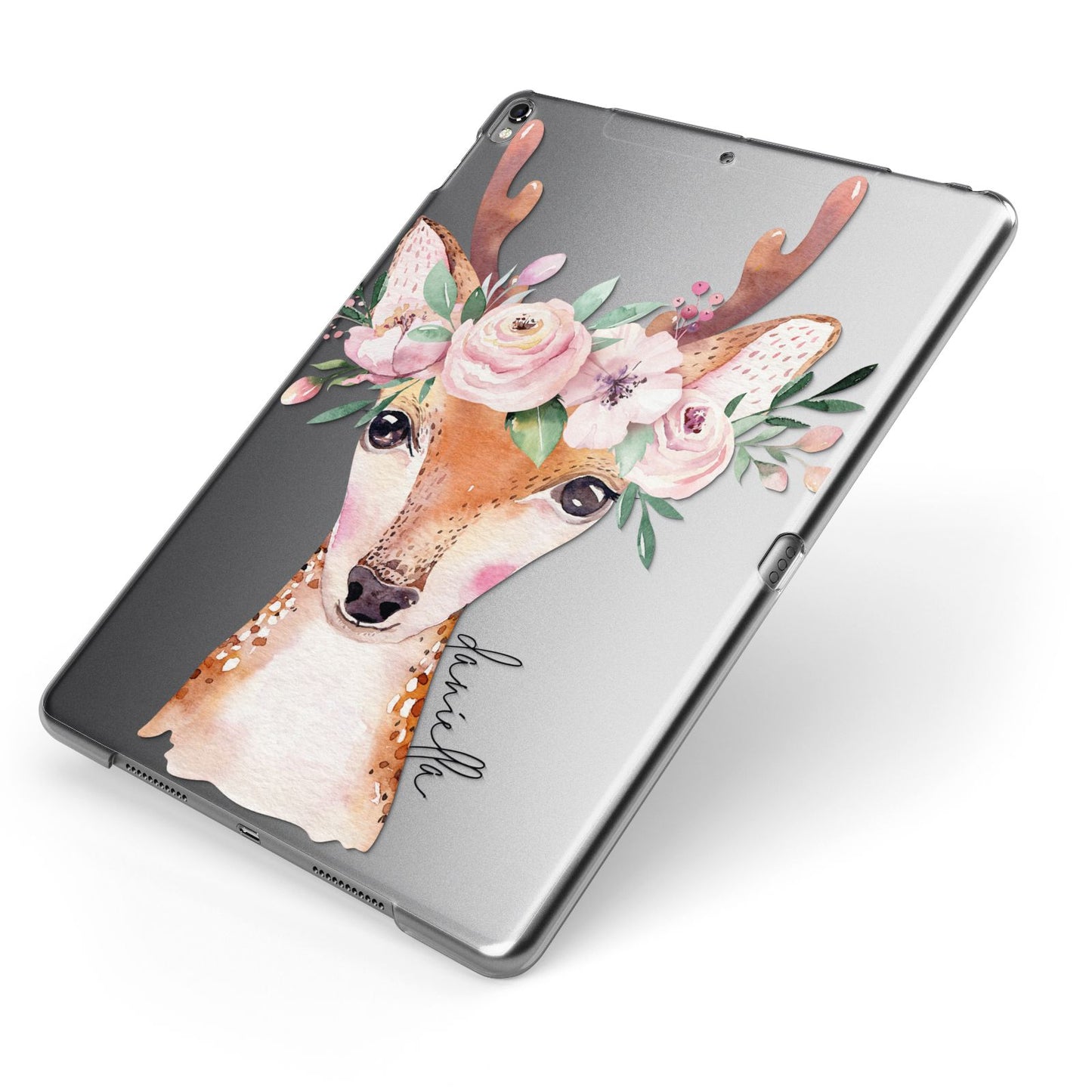 Personalised Deer Apple iPad Case on Grey iPad Side View