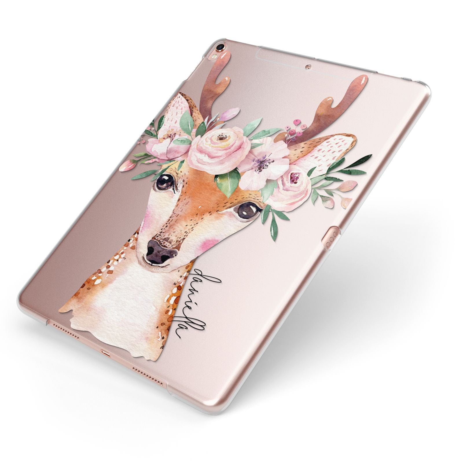 Personalised Deer Apple iPad Case on Rose Gold iPad Side View