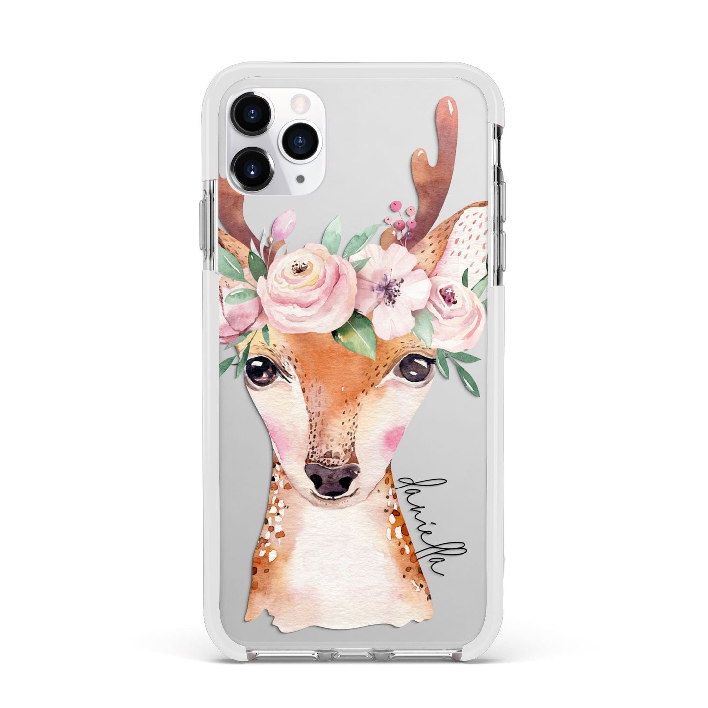 Personalised Deer Apple iPhone 11 Pro Max in Silver with White Impact Case