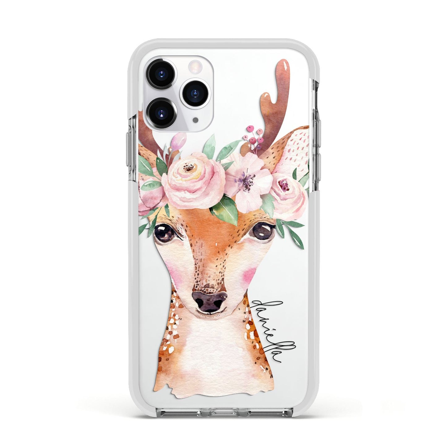 Personalised Deer Apple iPhone 11 Pro in Silver with White Impact Case