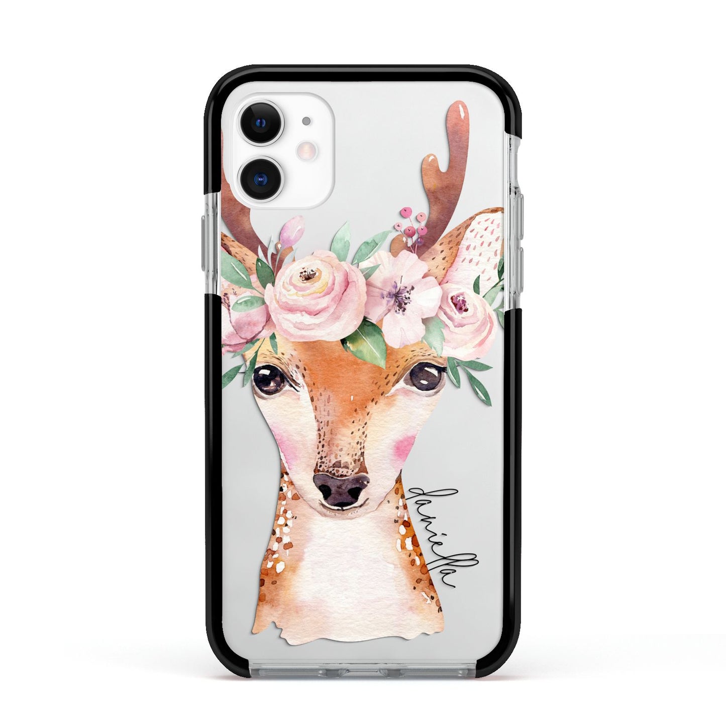 Personalised Deer Apple iPhone 11 in White with Black Impact Case