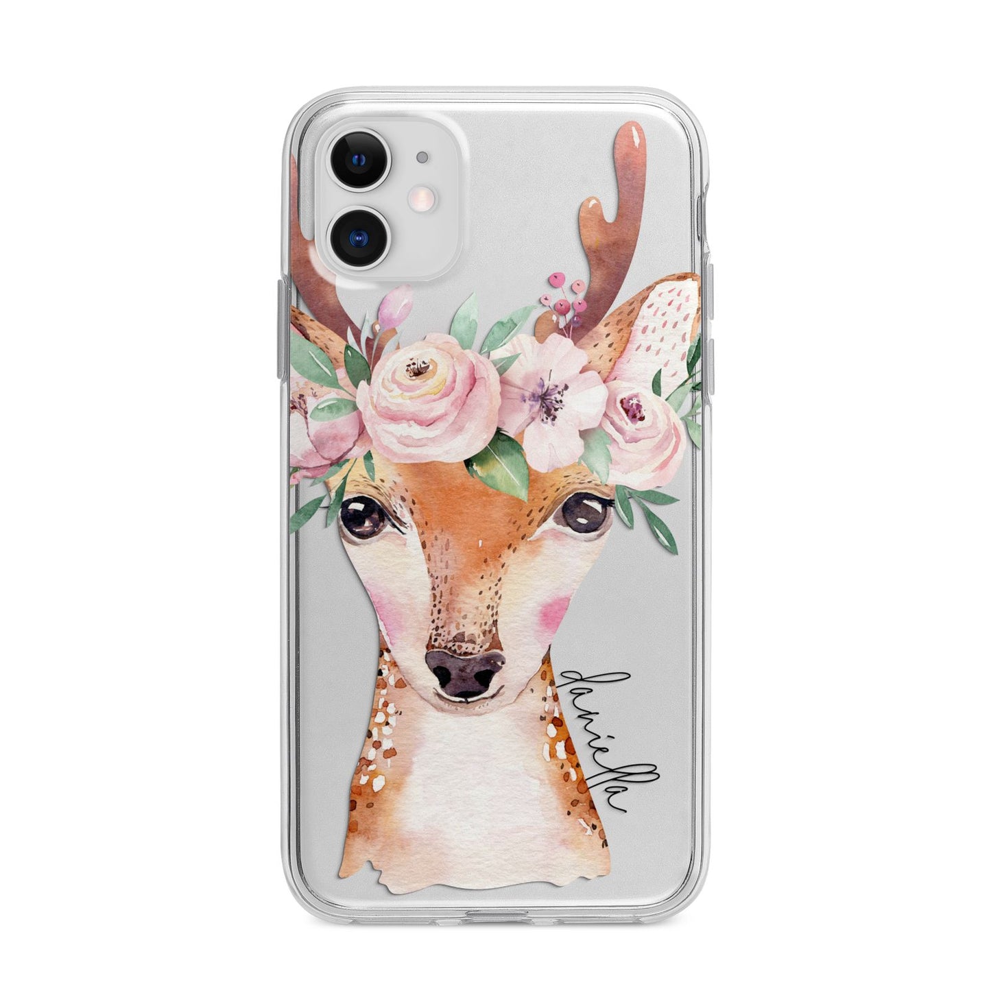 Personalised Deer Apple iPhone 11 in White with Bumper Case